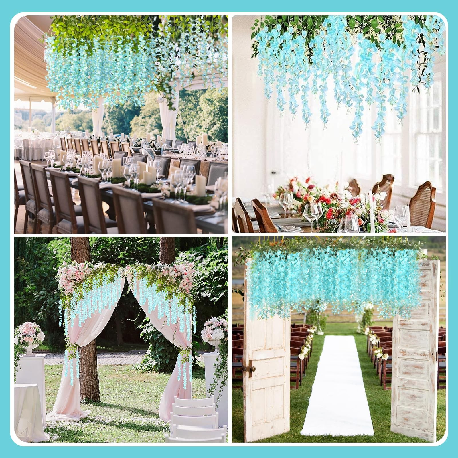 Luerbi 24 Pack Teal Wisteria Hanging Flowers Garland, 3.77 Feet Artificial Fl…