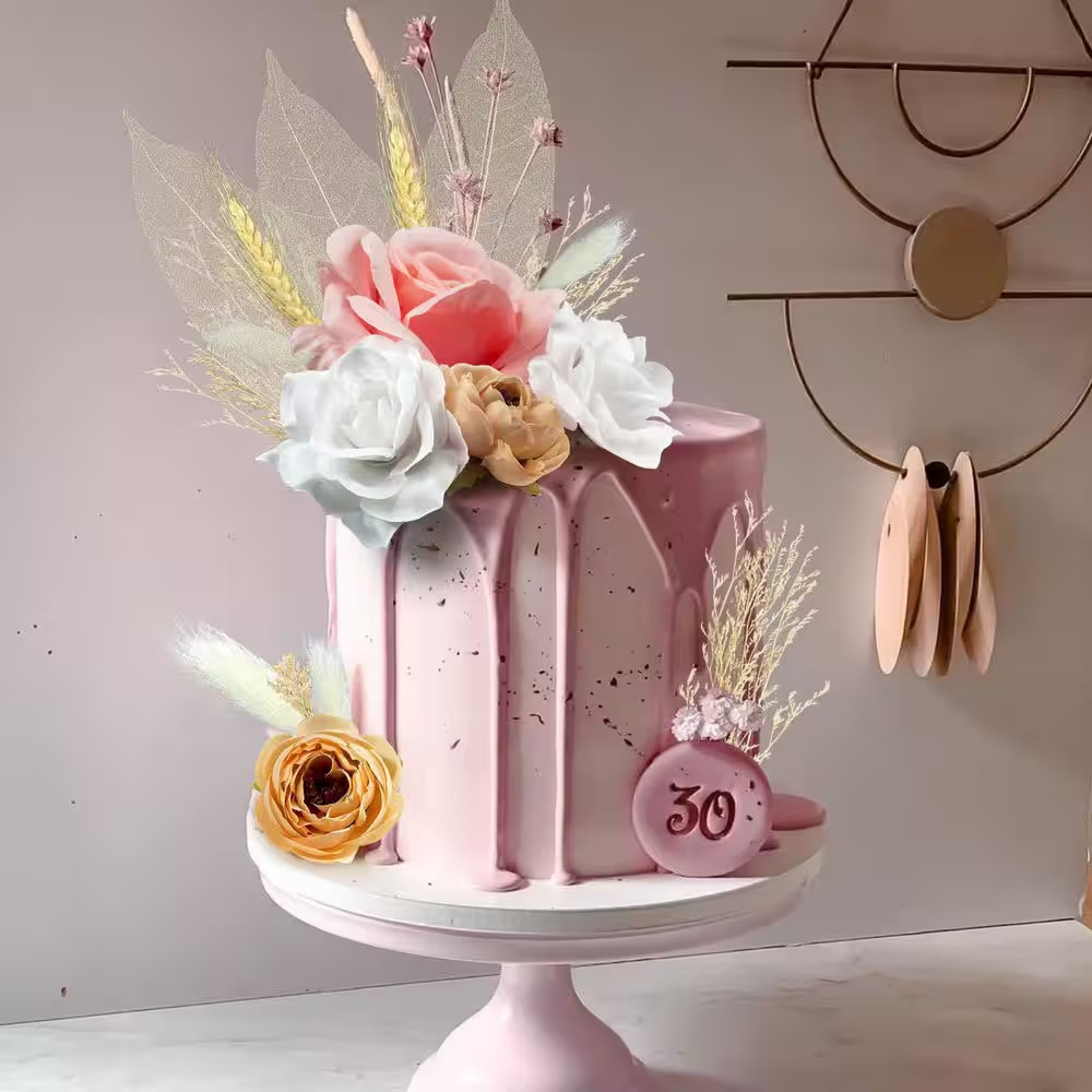 1 In. 22-Pieces Artificial Plant White Boho Cake Topper Dried Pampas Grass Rose
