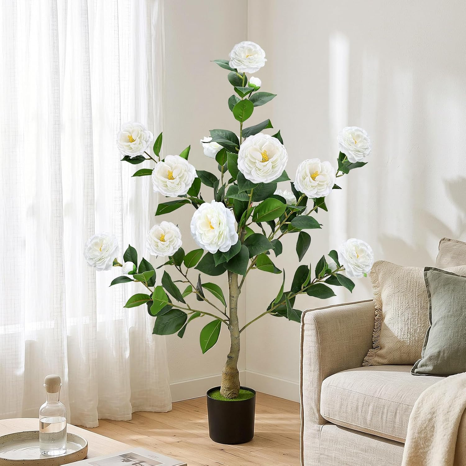 2 Pack 3FT UV Resistant Artificial Camellia Trees for Home & Patio Decor