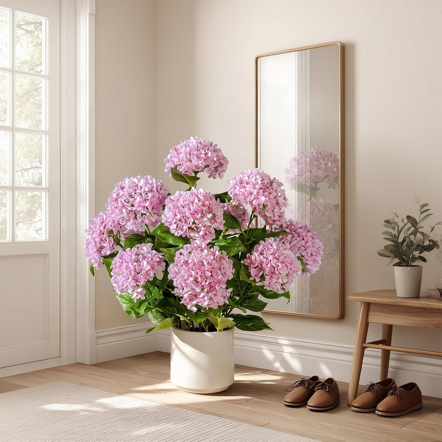 2 Pack Large Faux Plastic Plantas in Pot UV Resistant Fake Flowers Trees Indoor