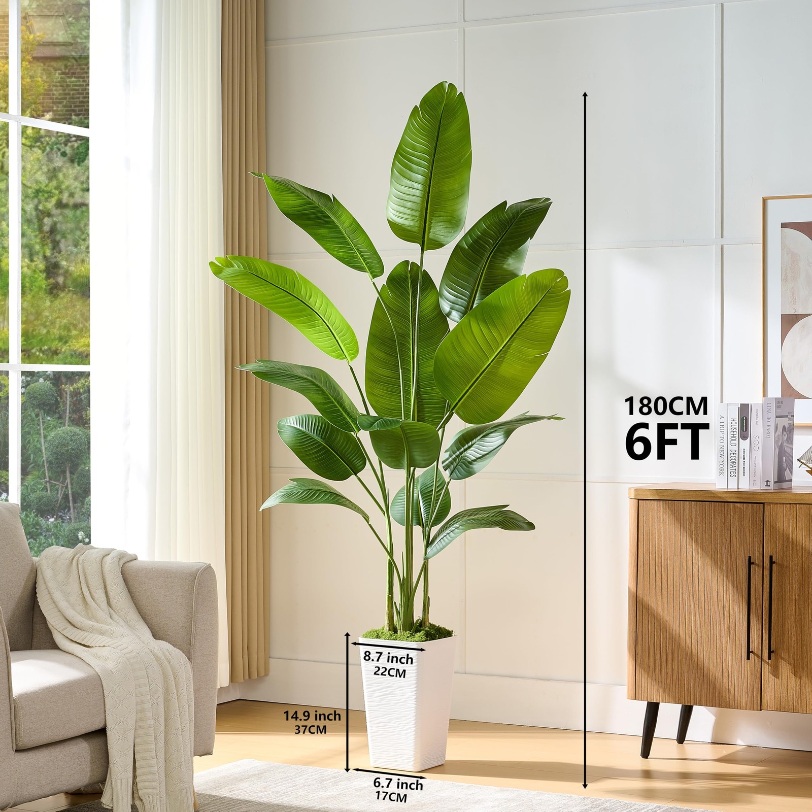 Bird of Paradise Artificial Plant, 6FT Faux Plants Indoor Banana Leaf Tree wi…