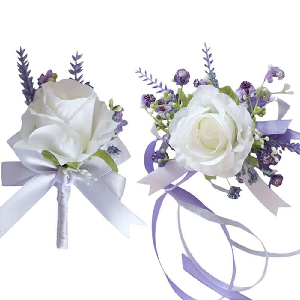 2 Pieces Homecoming Party Prom Artificial Wrist Corsage and Boutonniere Set, …