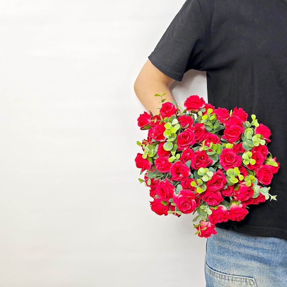 5 PCS Red Real Touch Artificial Rose Flowers Fake Bouquet for Home Office