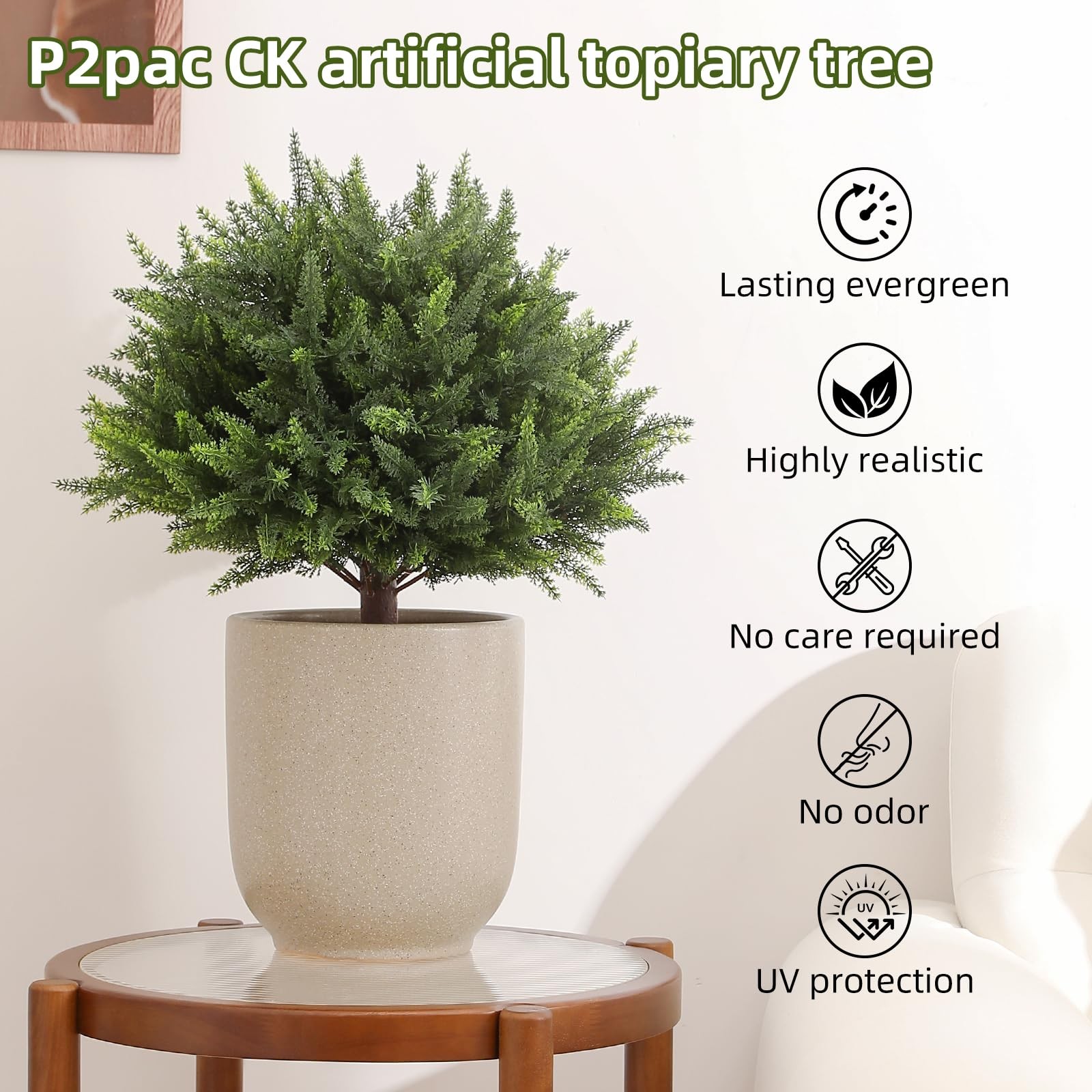 2 Pack Artificial Cedar Topiary, 23.6Inch UV Resistant Artificial Shrubs, wit…