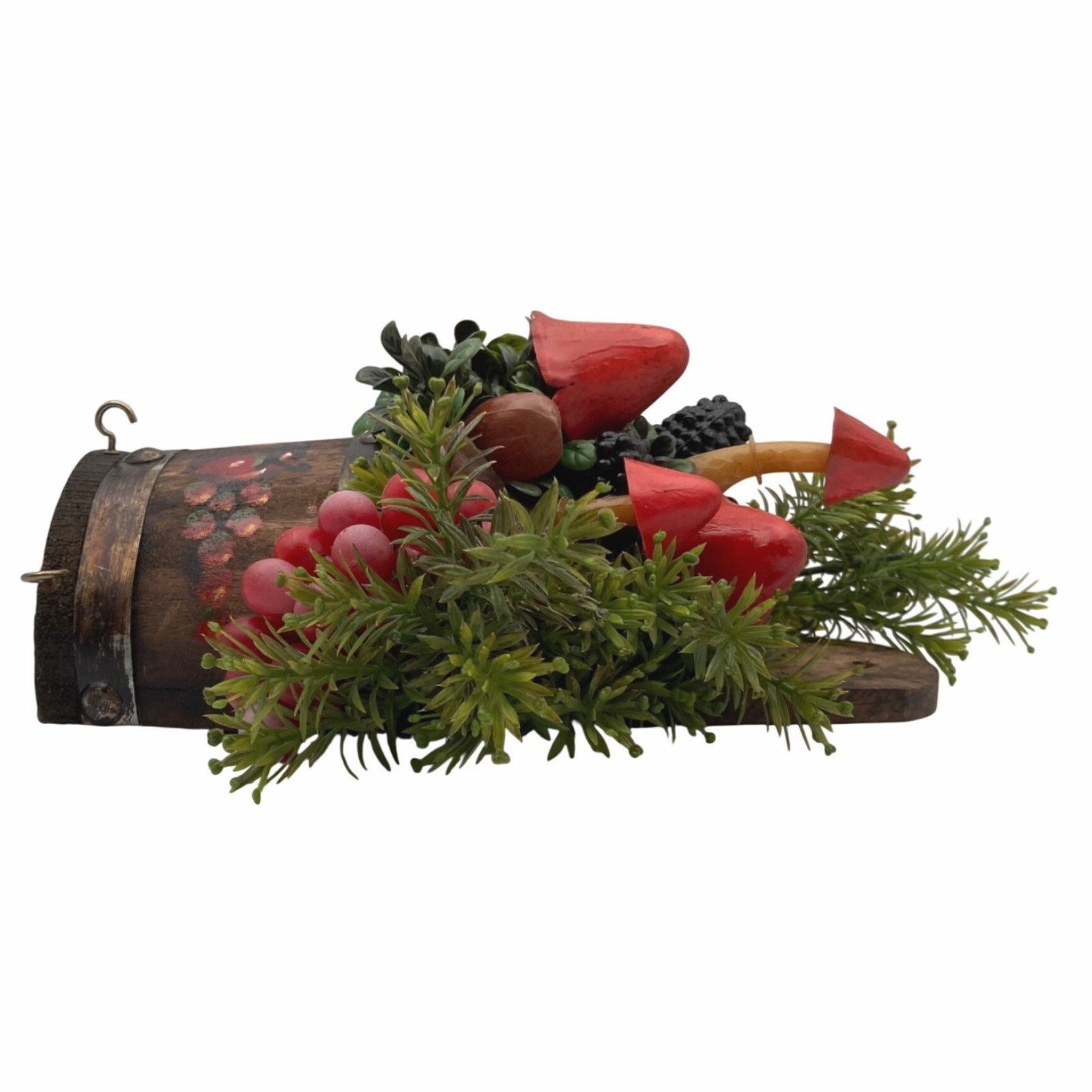 Vintage KIM ORIGINALS Faux Floral Arrangement Wall Decor Mushrooms Wood Basket