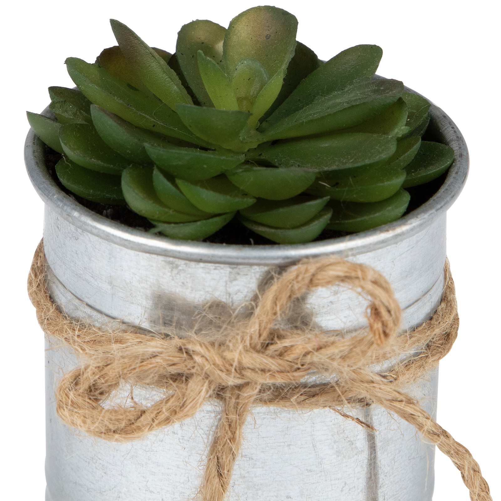 Northlight 7″ Lime Green Mini Artificial Rose Succulent in Tin Planter Twine Bow