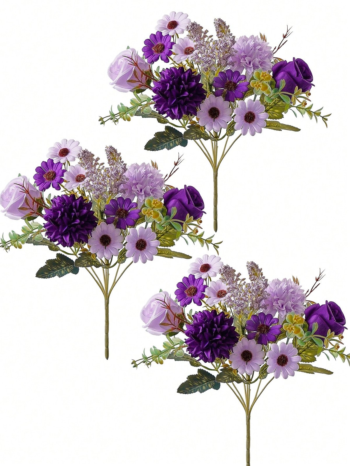 Purple Artificial Silk Rose Daisy Bouquet 1 Pc Or 3 Pcs Home Wedding Decor