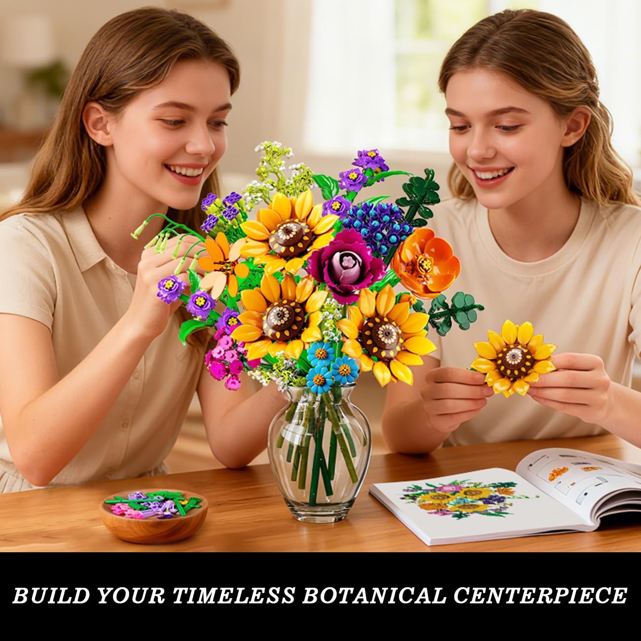 Wildflower Bouquet Building Set 912PCS Flower Arrangement Kit with Lights and