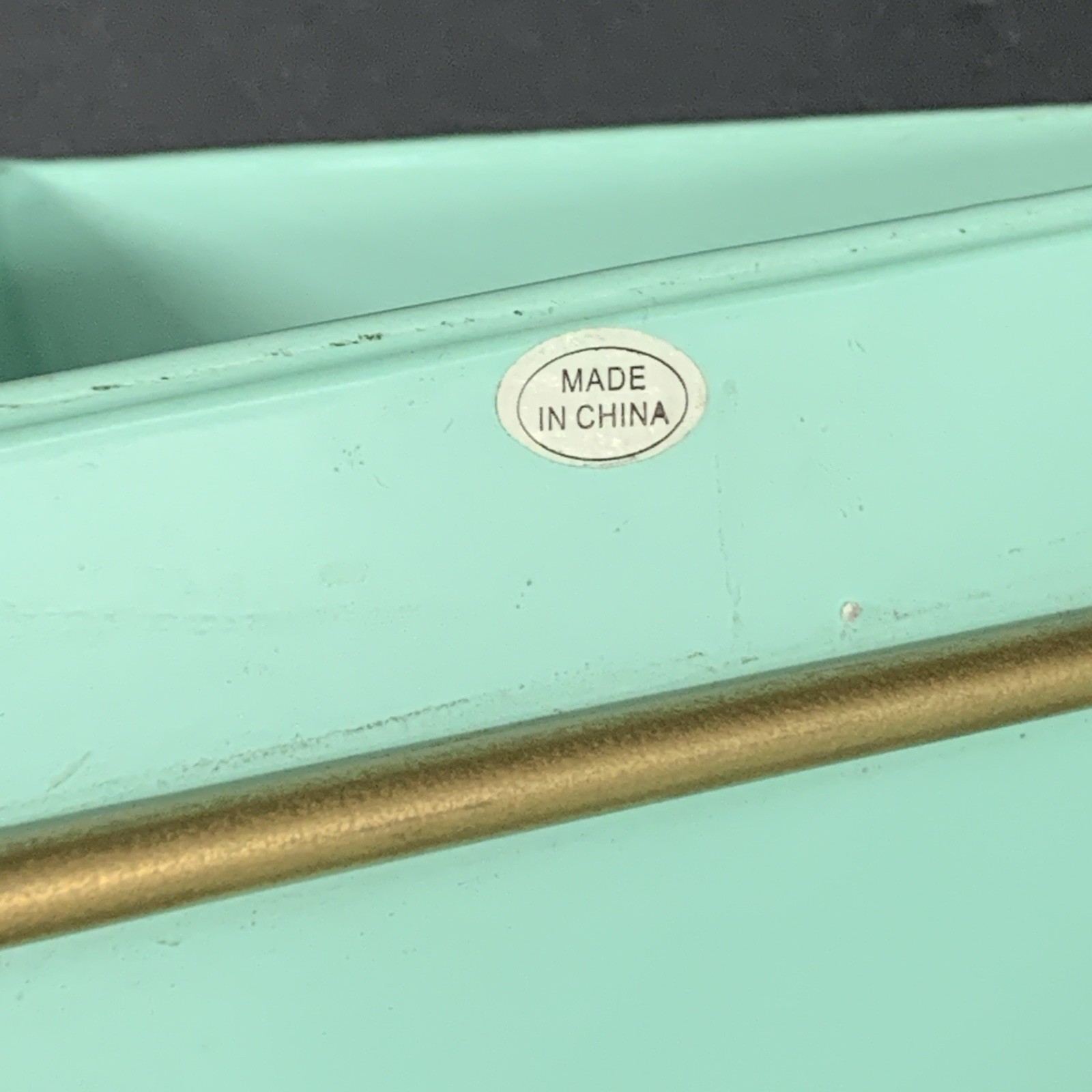 Hanging Wall Planter Geometric Decor Metal Container mint green brass Tone Set