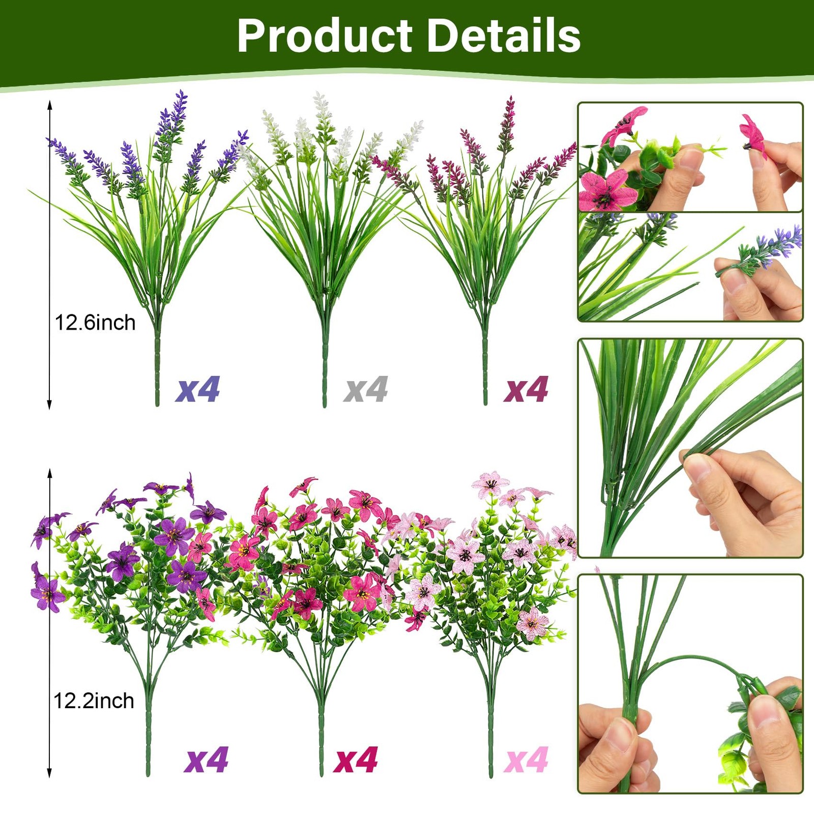 24 Bundles Artificial Flowers for Outdoors, UV Resistant Colorful Fake Lavender