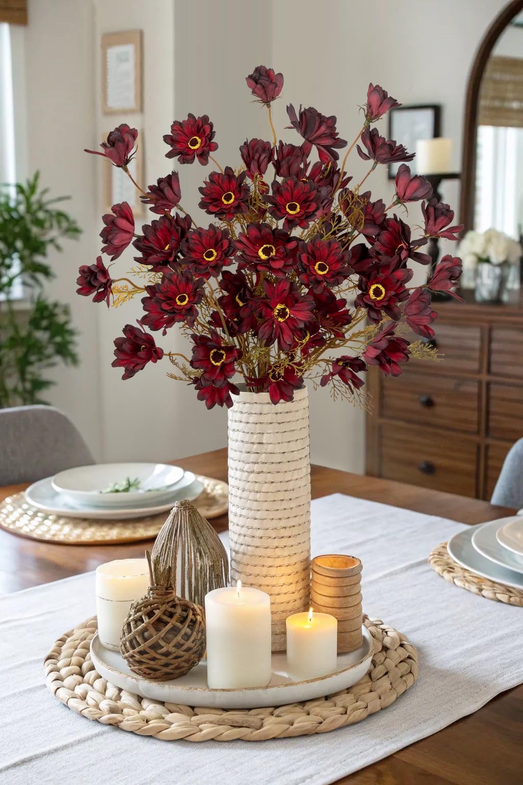 20 Artificial Burgundy Daisy Flowers for Fall Flower Arrangement, 3 Bundles F…