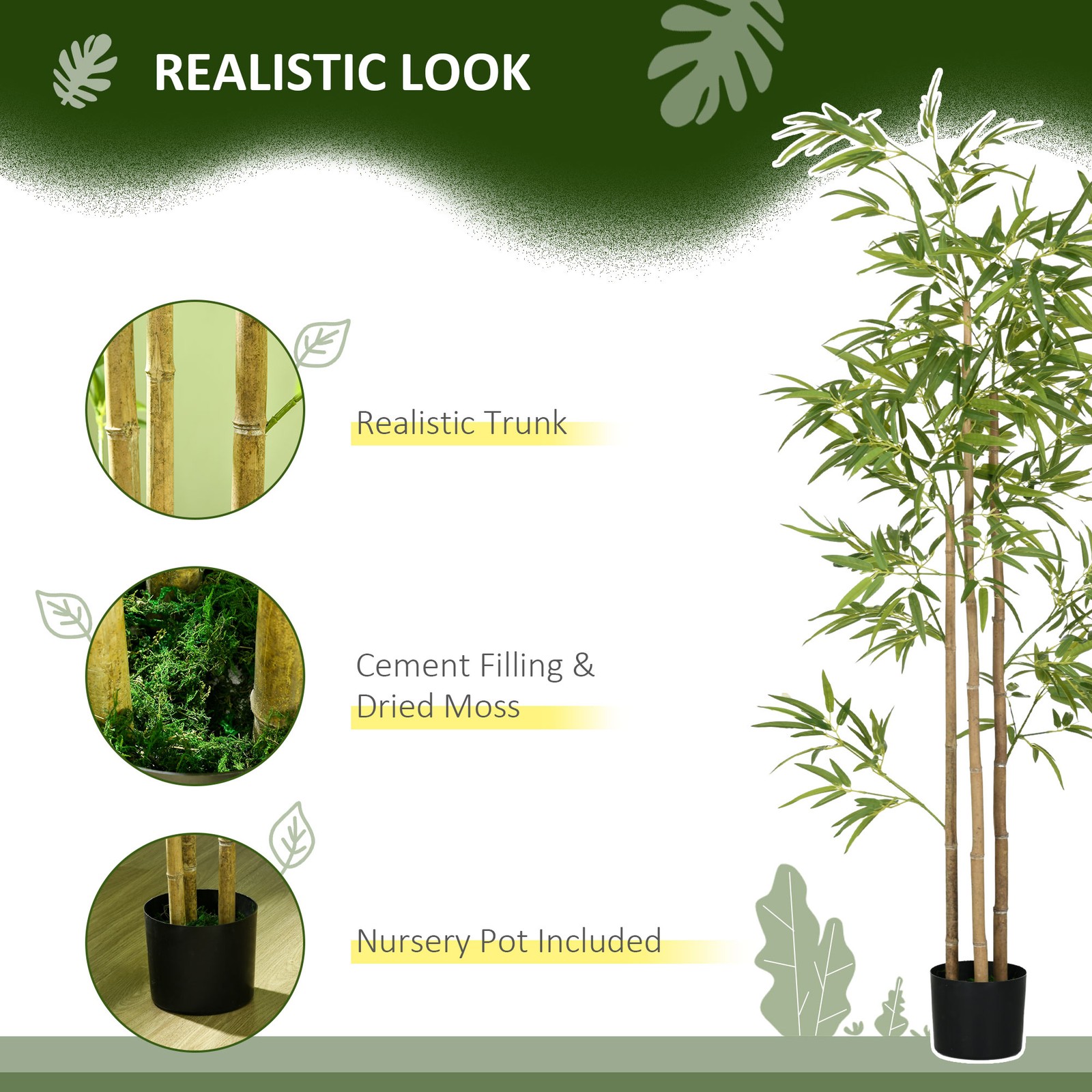 6′ Artificial Tree, Pre-Potted Bamboo for Home Decor, Fake Tree