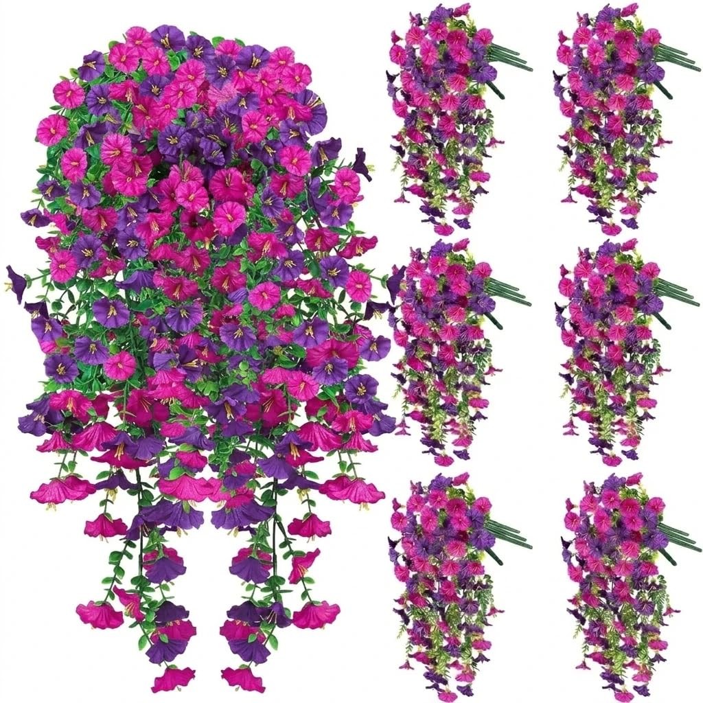 6 Pcs Spring Artificial Hanging Flowers Outdoor Faux Silk Mum Plant Decor Vio…