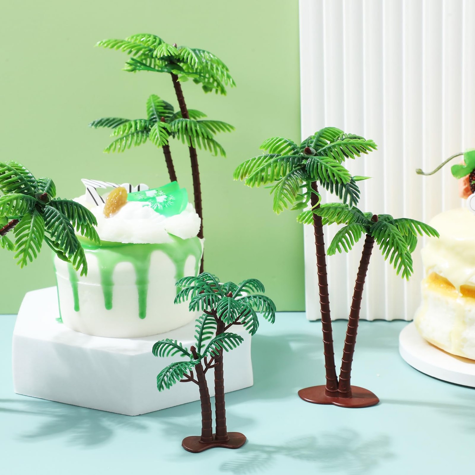 Decoración de palmeras, miniárboles tropicales de plástico para tartas