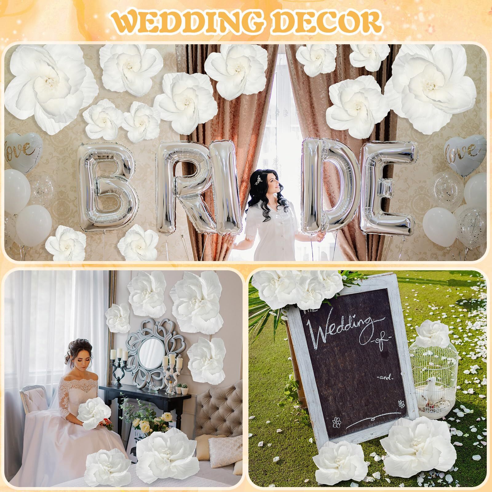 Giant Paper Flowers White 12 Pcs Wedding Backdrop Table Centerpieces Party