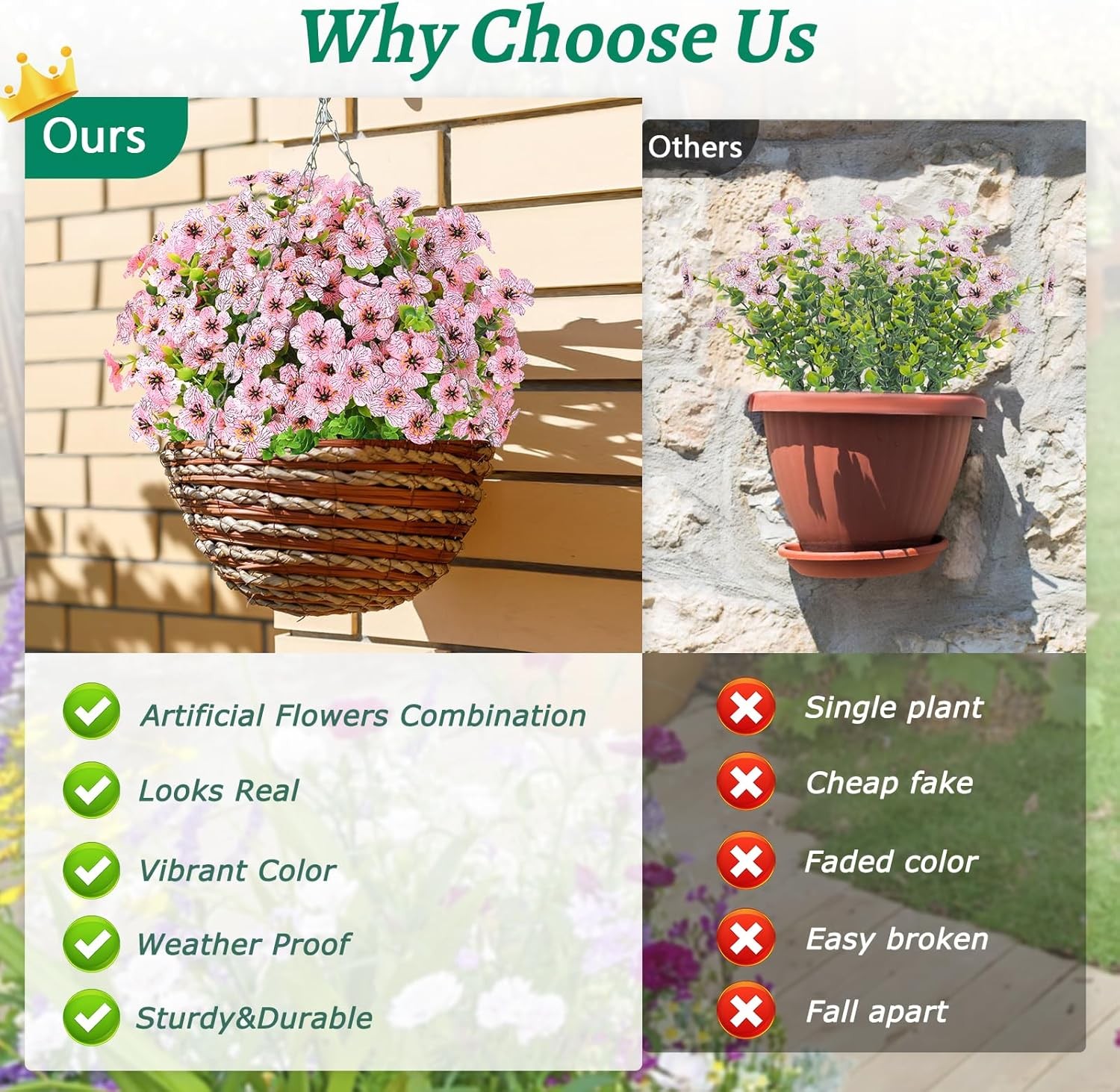 Artificial Flowers for Outdoors, 9 Bundles Artificial Plants & Flowers Outdoor,