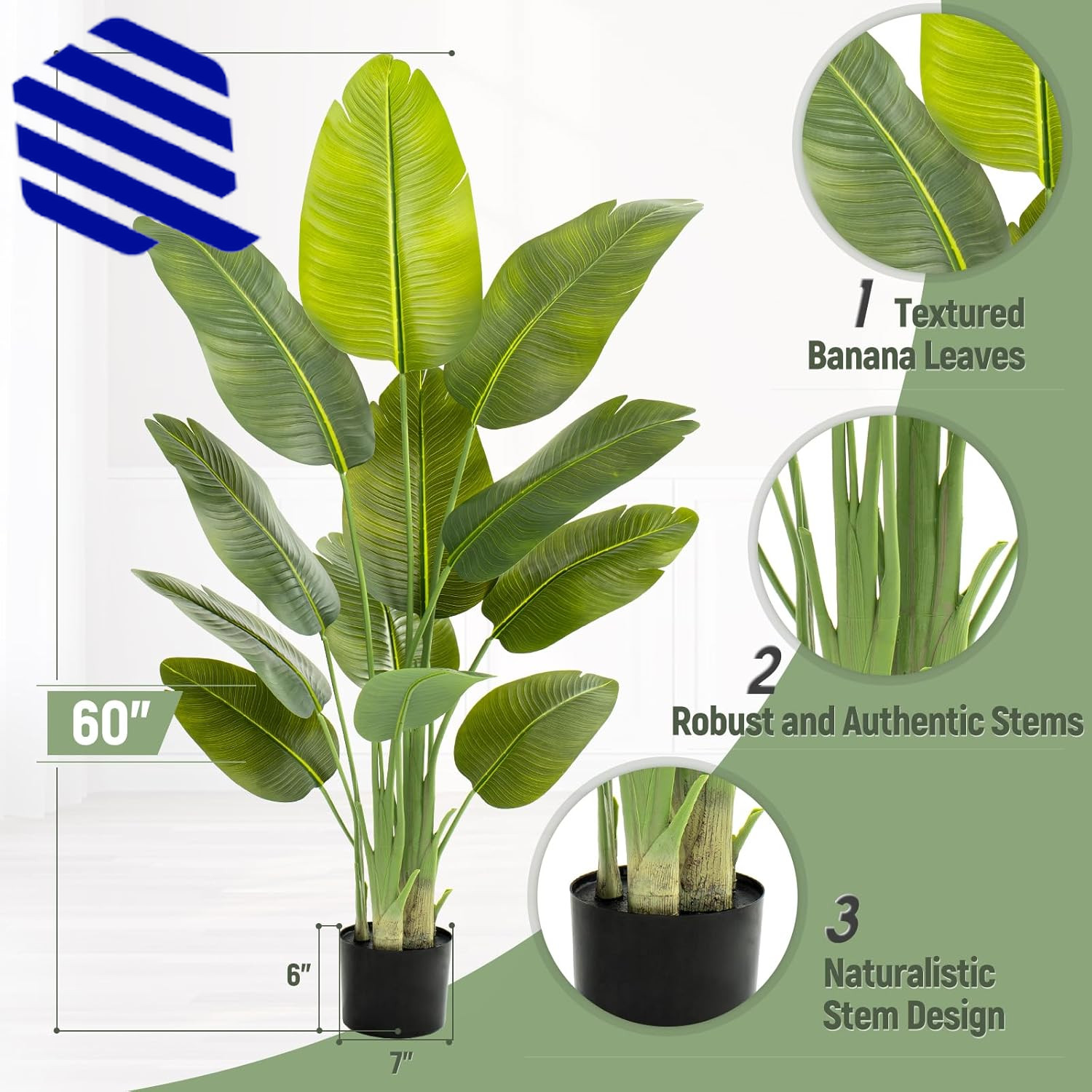 Lifelike Bird of Paradise Artificial Plant 5ft Faux Banana Leaf Tree w 12 Trunks