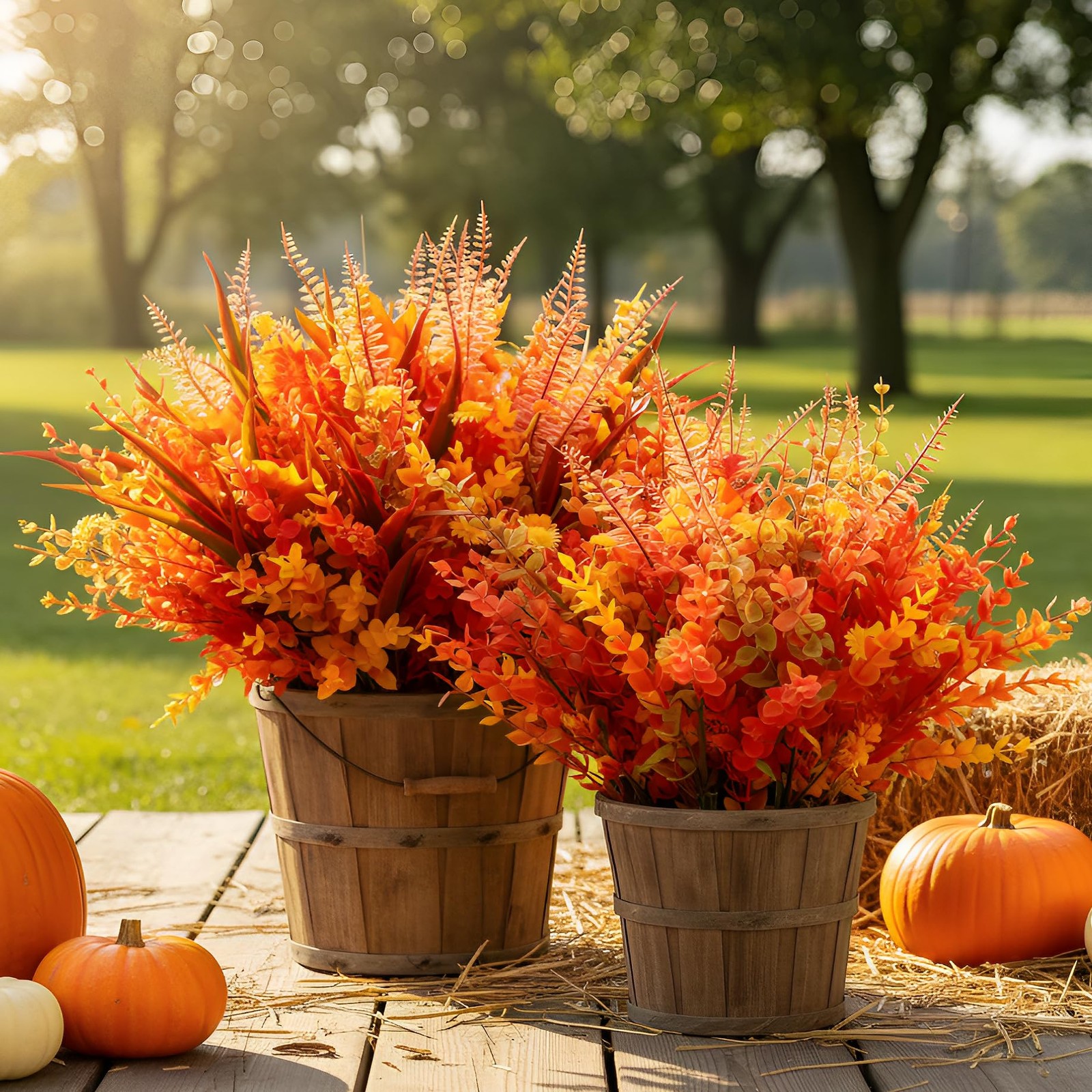 22 Bundles Artificial Fall Flowers for Outdoor Decoration, 9 Styles Autumn Th…