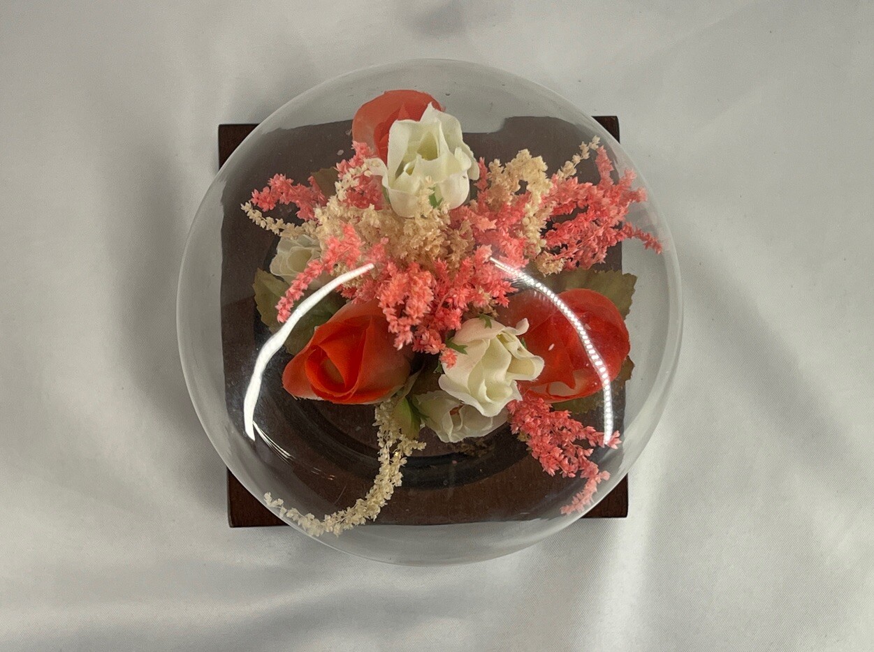 MCM Glass Cloche Globe Dried Flowers Wood Base Boho Cottagecore 70s Mystic