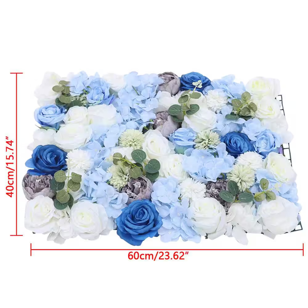 23.6 In. X 15.7 In. Blue Artificial Hydrangea Rose Flower Wall Panel Backdrop De