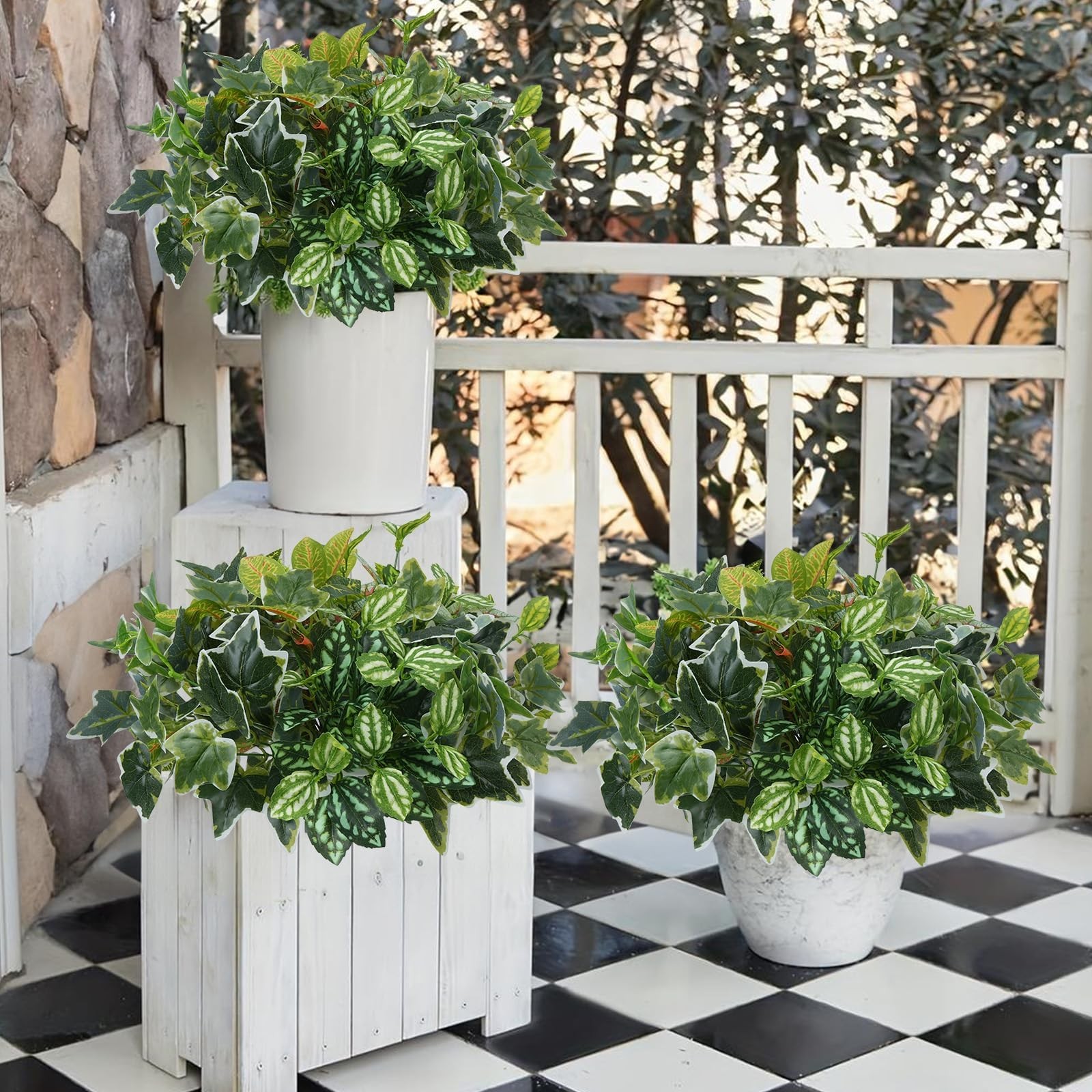 Luabue 17Pcs Artificial Greenery for Outdoors UV Resistant, Faux Greenery for…