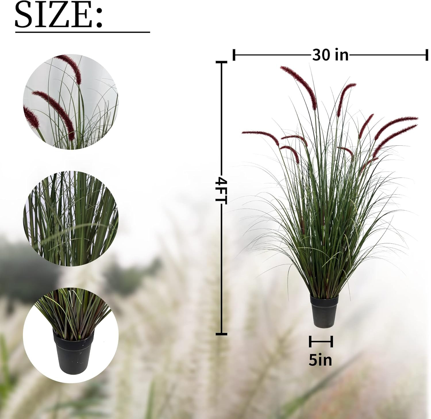 47″ Tall Faux Grass Plant in Pot – Elegant Indoor Home Decor