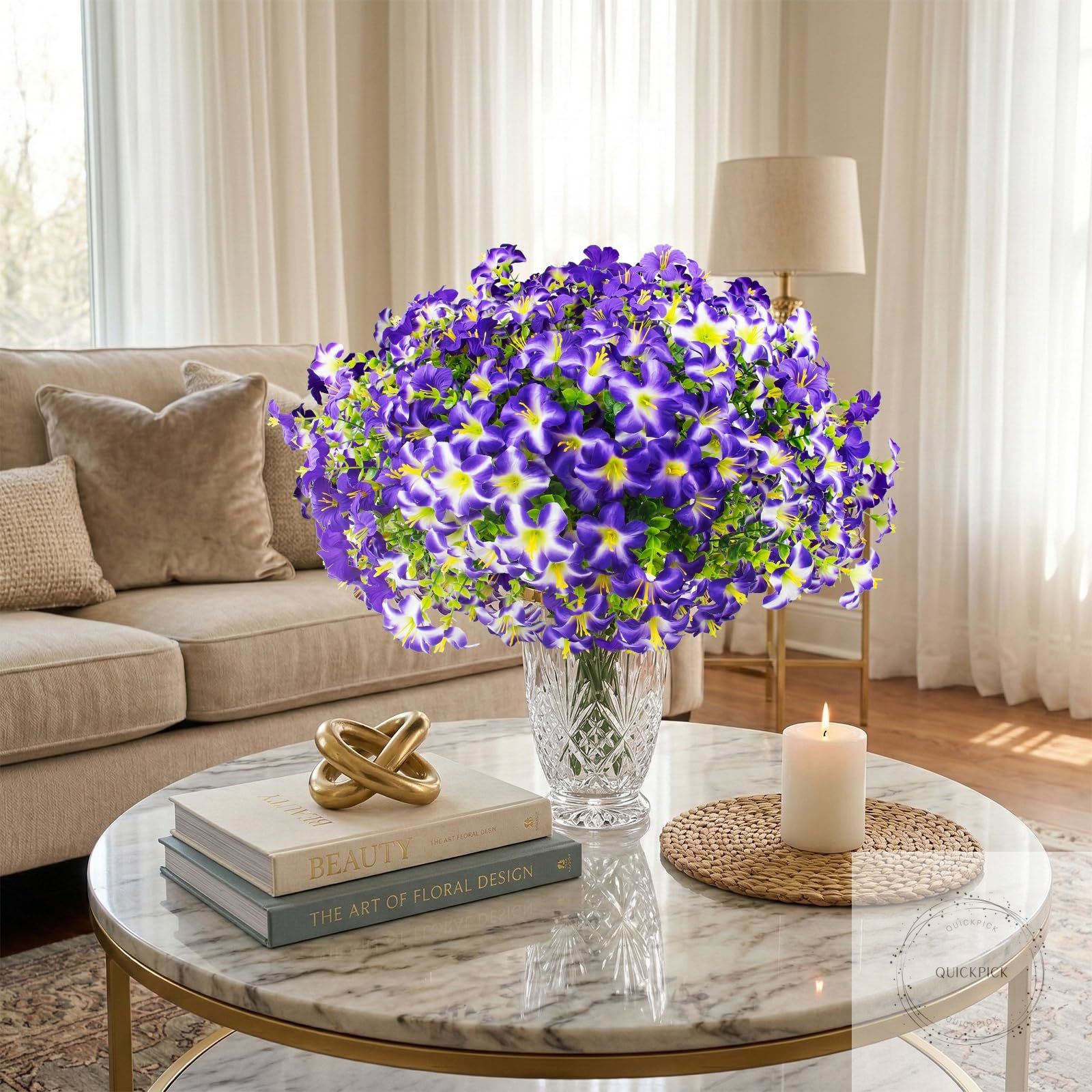 16 Pcs Faux Petunias Artificial Flowers for Outdoors, UV Resistant Fake Purple