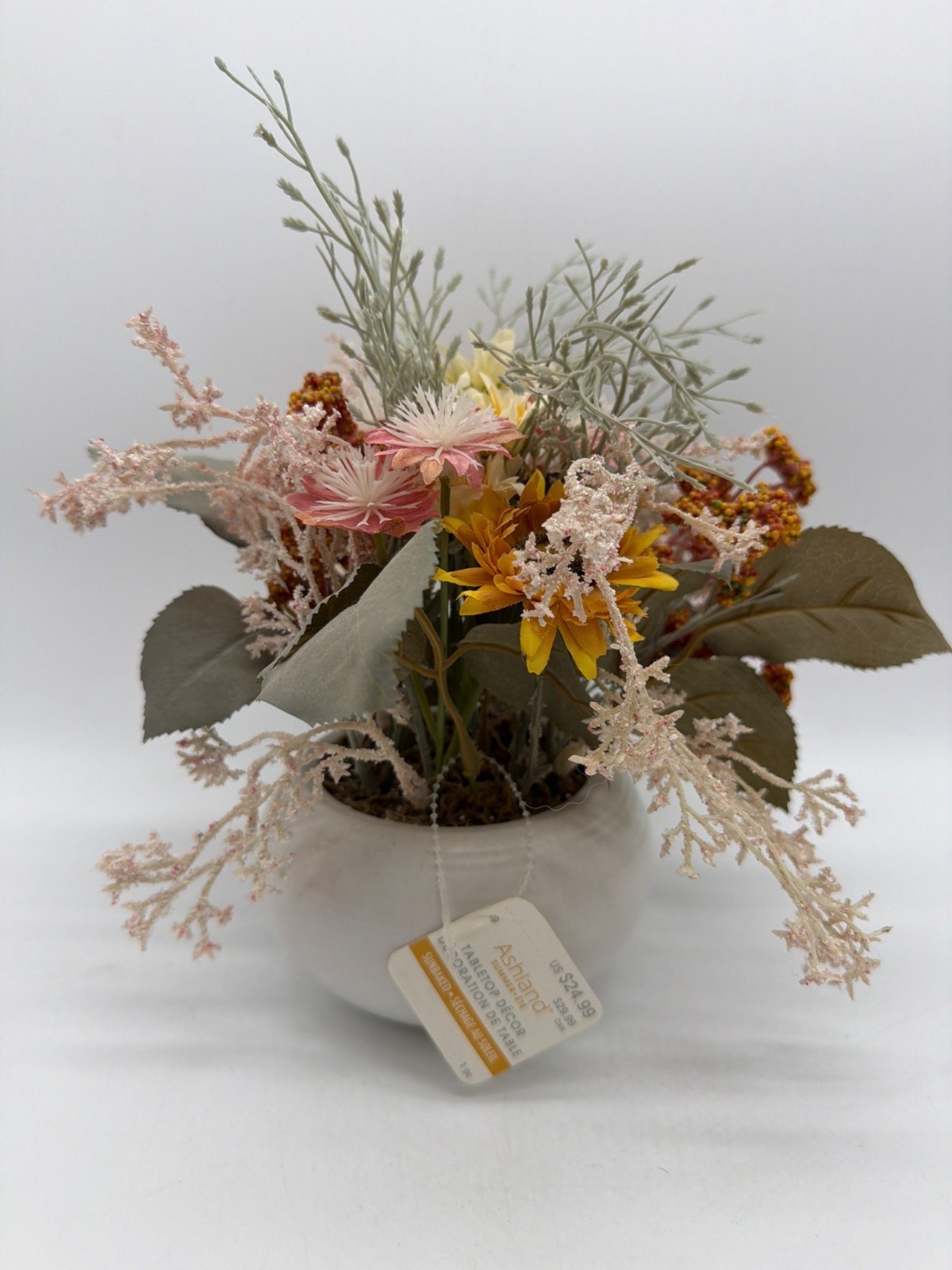 Ashland Sunbaked Artificial Floral Arrangement In White Ceramic Vase Tabletop Dé