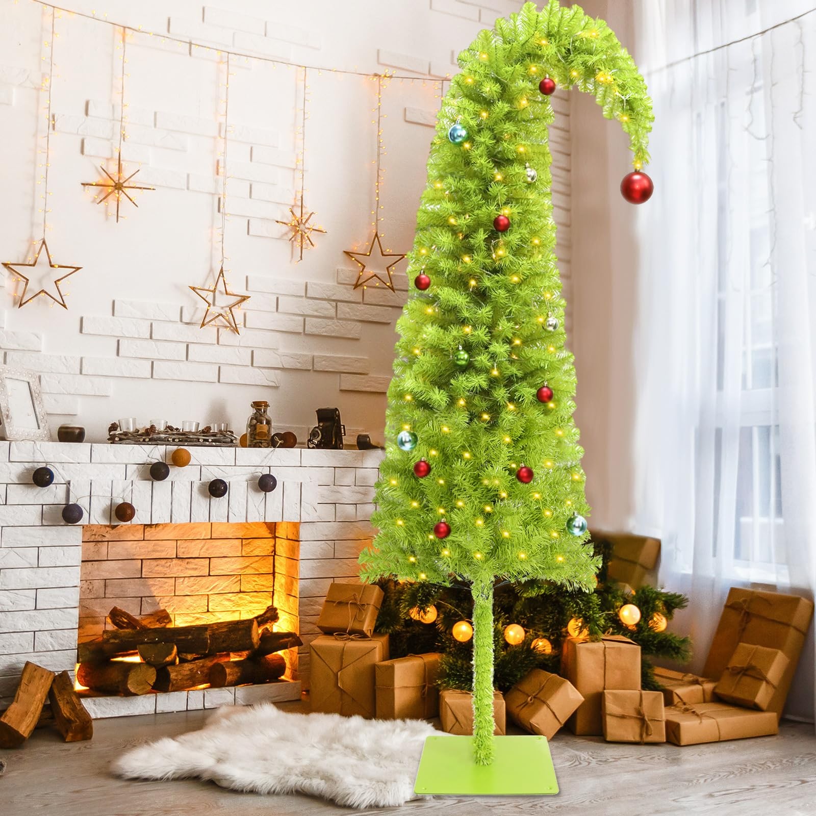 Obralitic 6FT Whimsical Lime Green Christmas Tree with 150 6ft,
