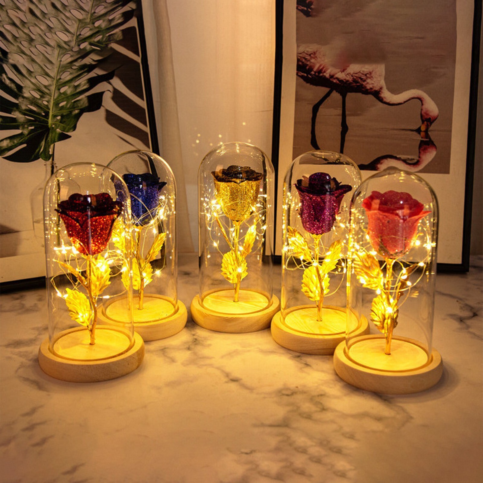 Eternal Forever Rose Flower In Dome Glass LED Light Valentine’s Day Gift Decor.