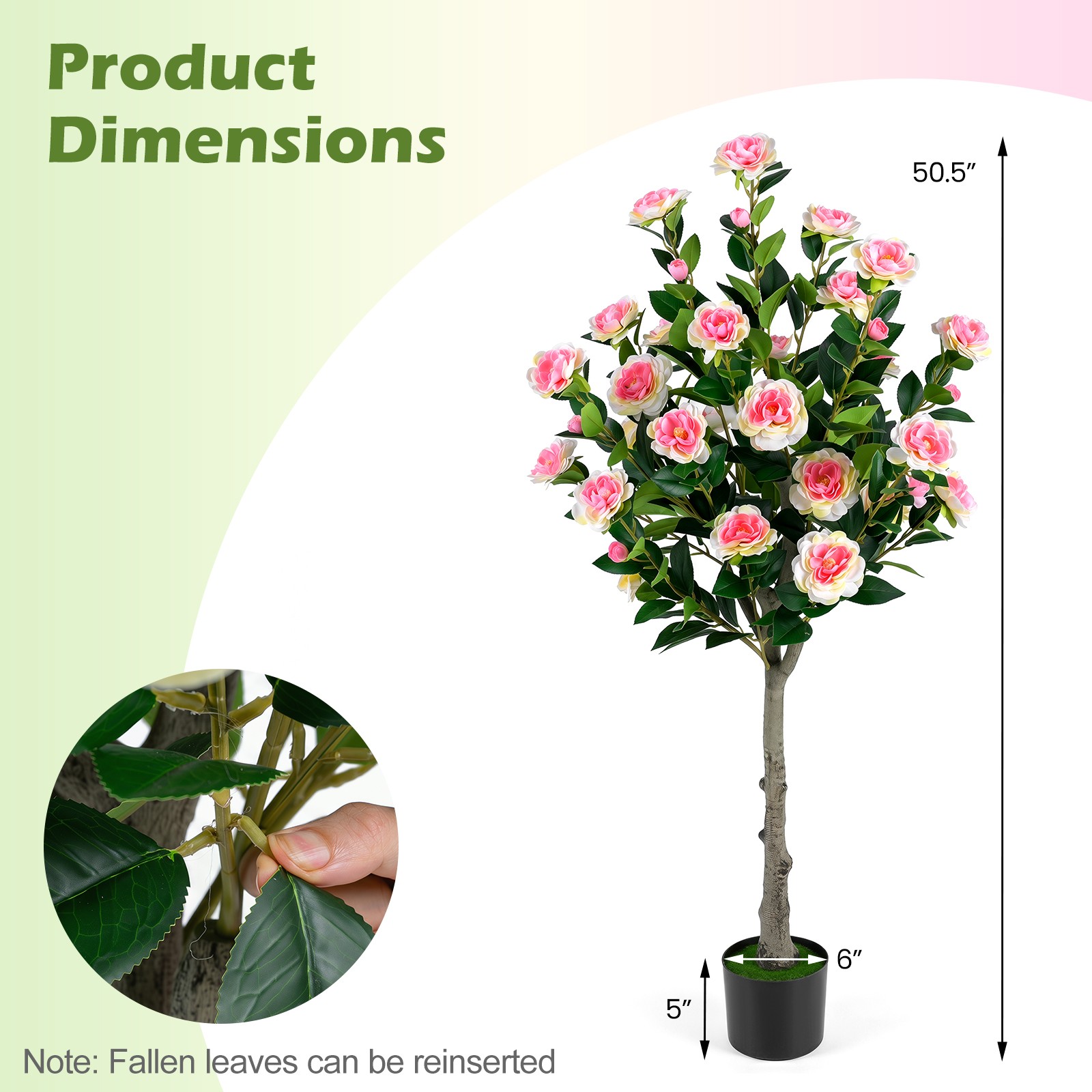 2PCS 50.5” Artificial Camellia Tree w/27 Camellia Blossoms in Cement-Filled Pot