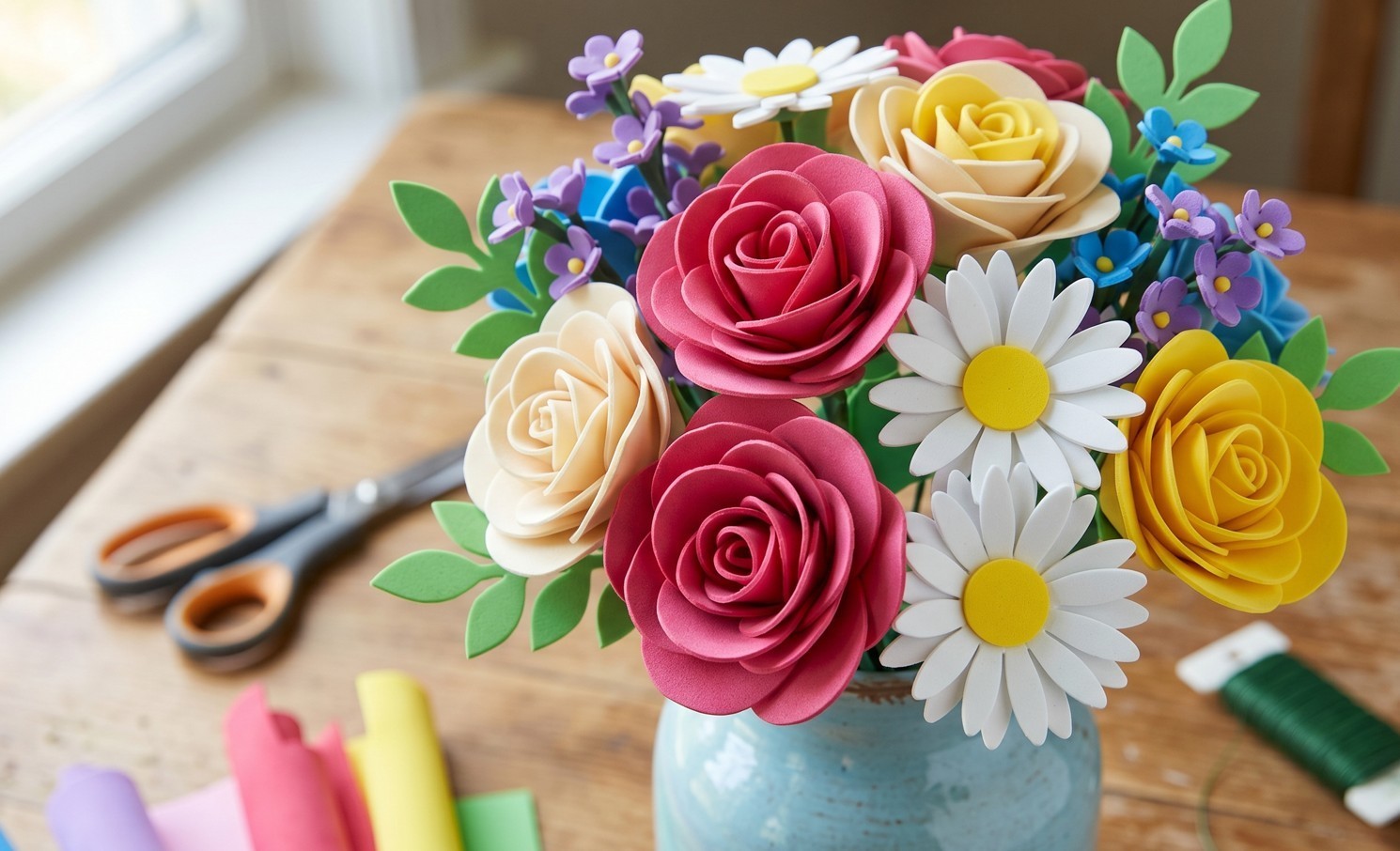 Handmade Artificial Foam Flowers Bouquet Home Wedding Decor DIY Craft