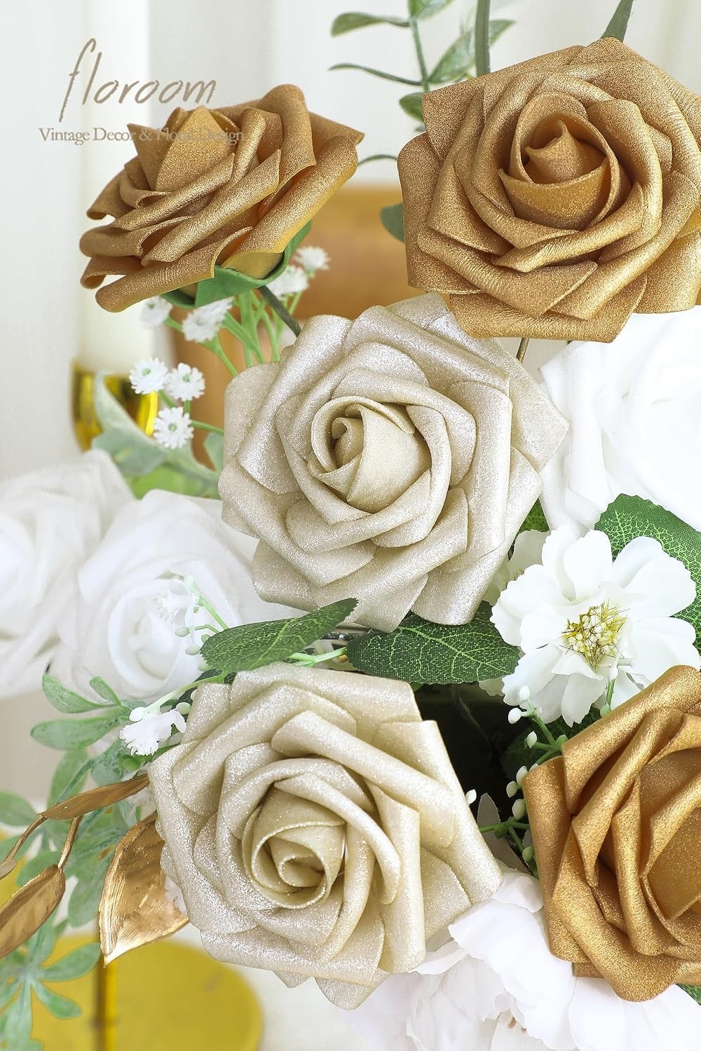 Versatile 25pcs Gold & Champagne Faux Roses for Home Decor & Special Occasions