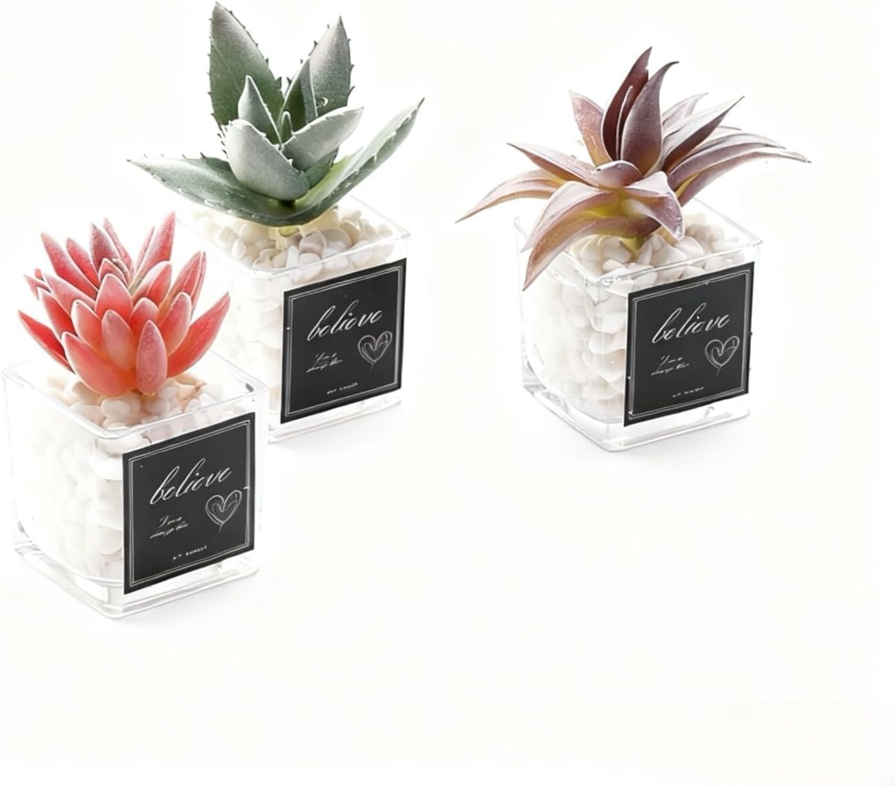 3 Pack Fake Plants Mini Artificial Greenery, Faux Plants in Glass Pots, Small…