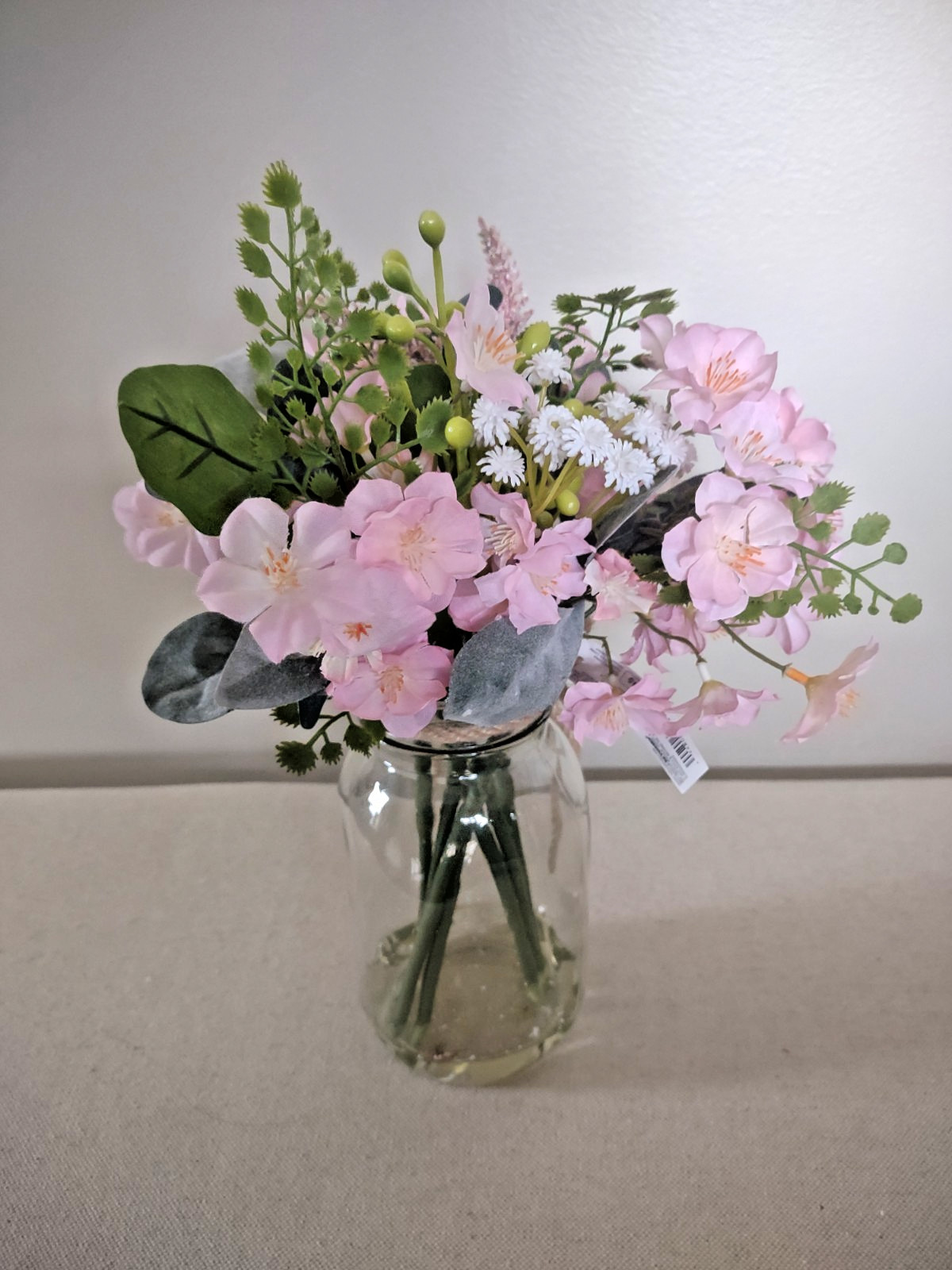 Pink Multi Flower Faux Arrangement in Glass Mason Jar with Faux Water~NEW SET/2