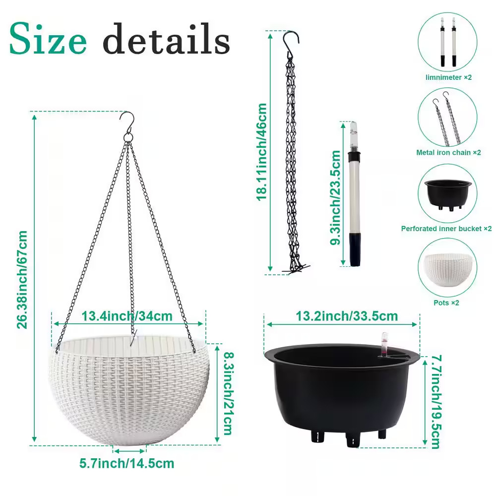 13.4 In. Dia White Plastic Hanging Basket, Dual-Use for Indoor and Outdoor Decor