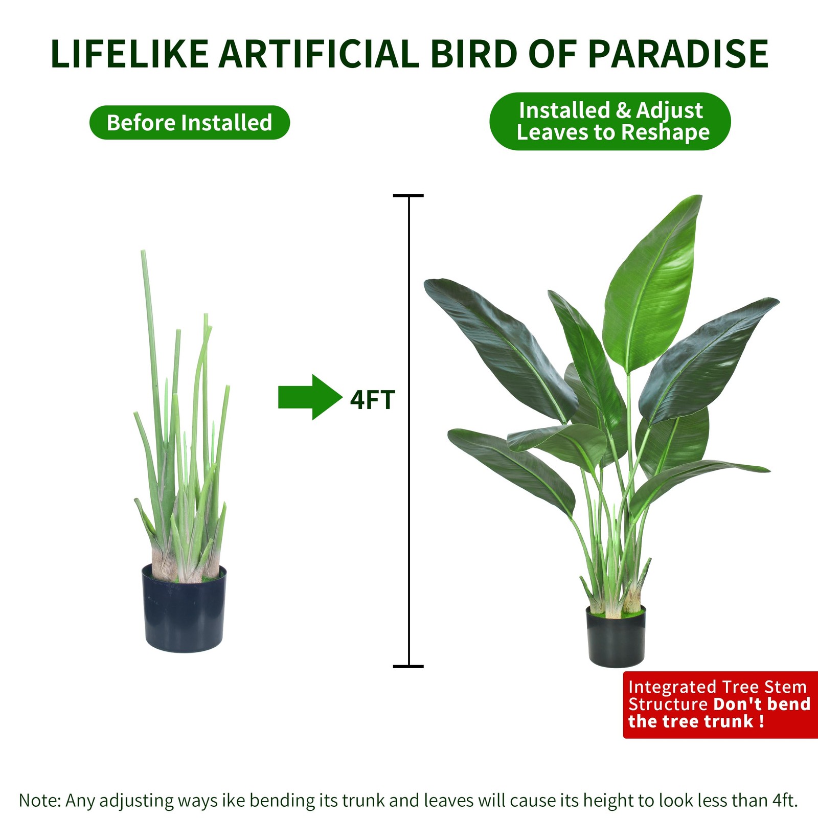 2Packs 4FT Artificial Bird of Paradise Plant,Faux Palm Tree Potted Plant with…