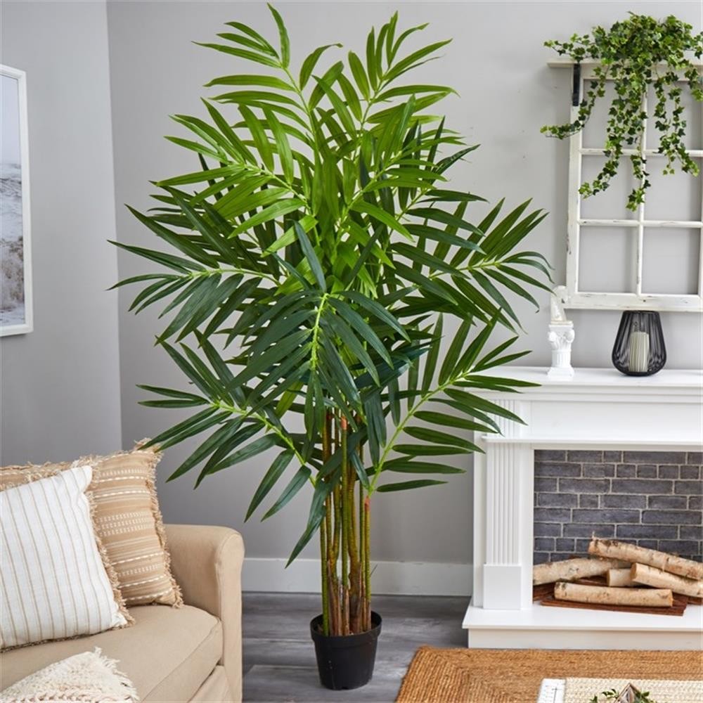 Pemberly Row King Palm Artificial Tree with Feather-Like Foliage – Green/Black