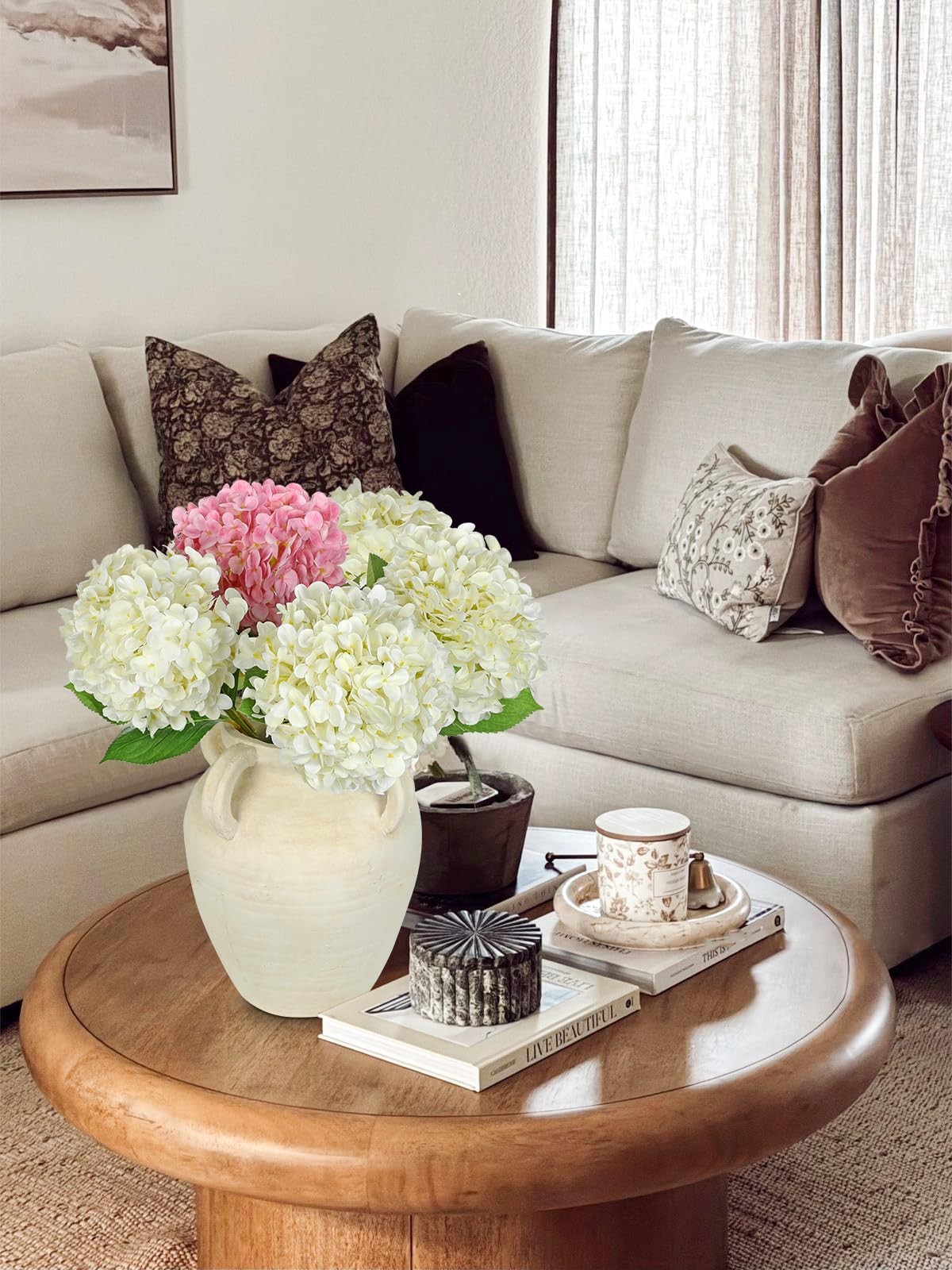 Large Real Touch Hydrangea Artificial Flowers with Stems, 8″ Full Bloom Fresh…