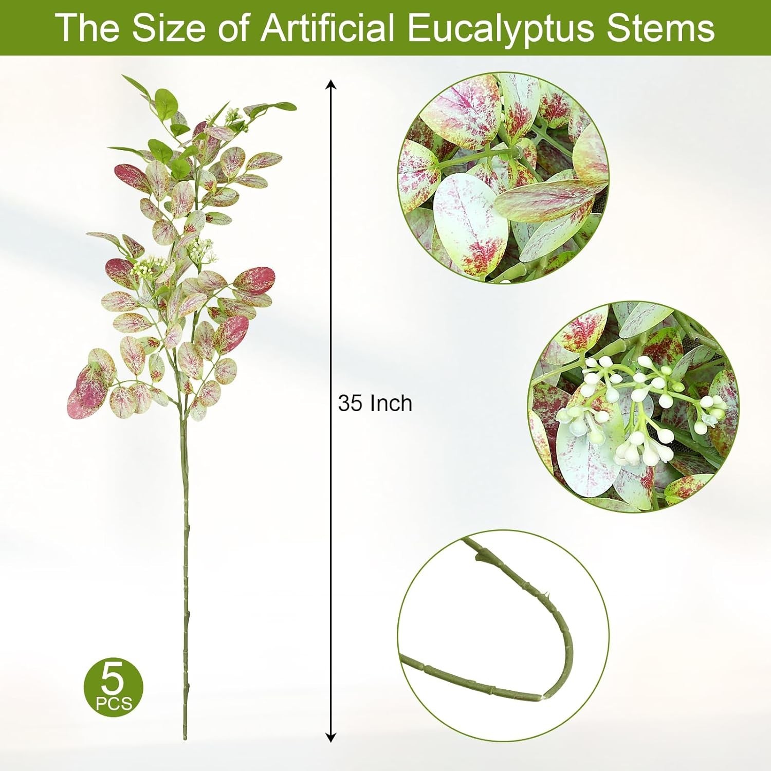 5PCS Artificial Eucalyptus Stems for Vase Pot – 35 Inch Fake Plants Faux Gree…