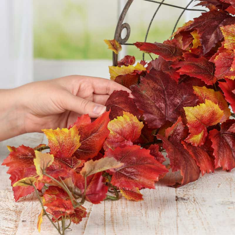 Real Touch Lifelike Rustic Autumn Harvest Artificial Orange Grape Leaf 39″ Bush