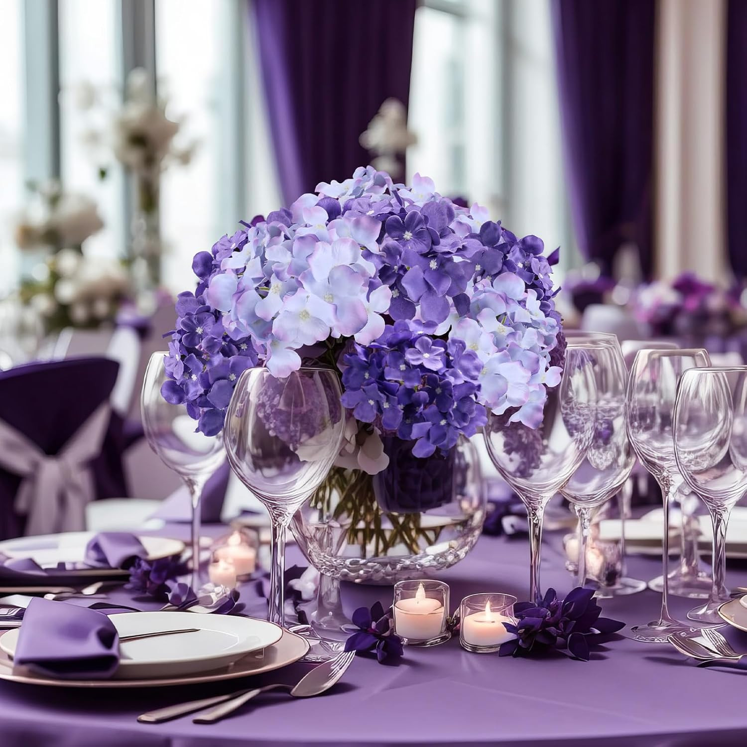 100 Pcs Silk Hydrangea Flower Heads for Wedding & Home Decor – Purple