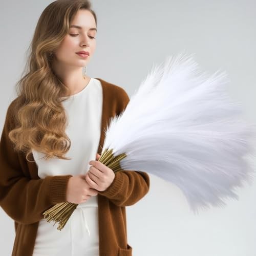 Suncalla 72 Pcs Pampas Grass 21.7 Inches Faux Tall Pampas Grass Decor White