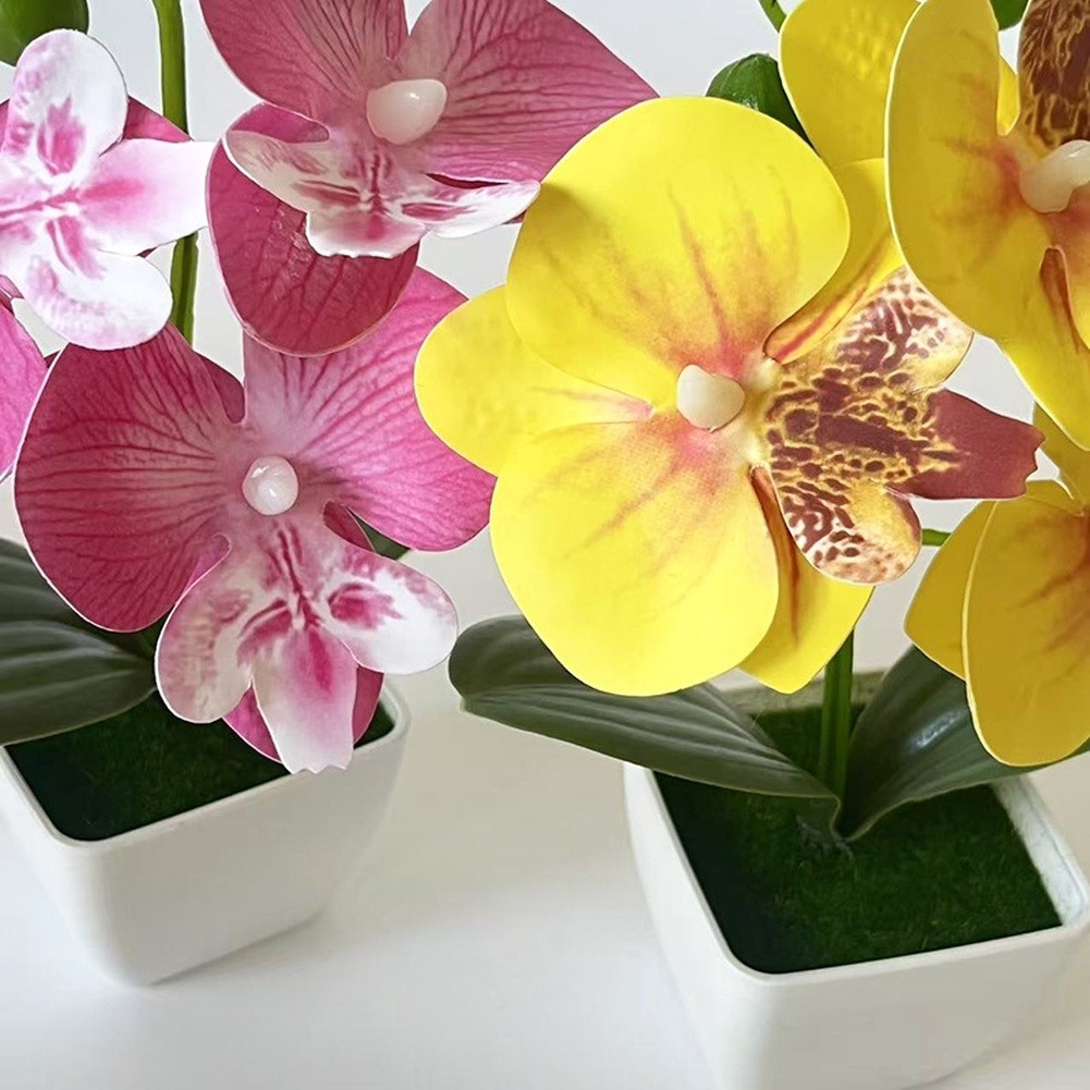 Artificial Orchid Arrangement 3 Bloom 7.09in with Square Pot for Living Room
