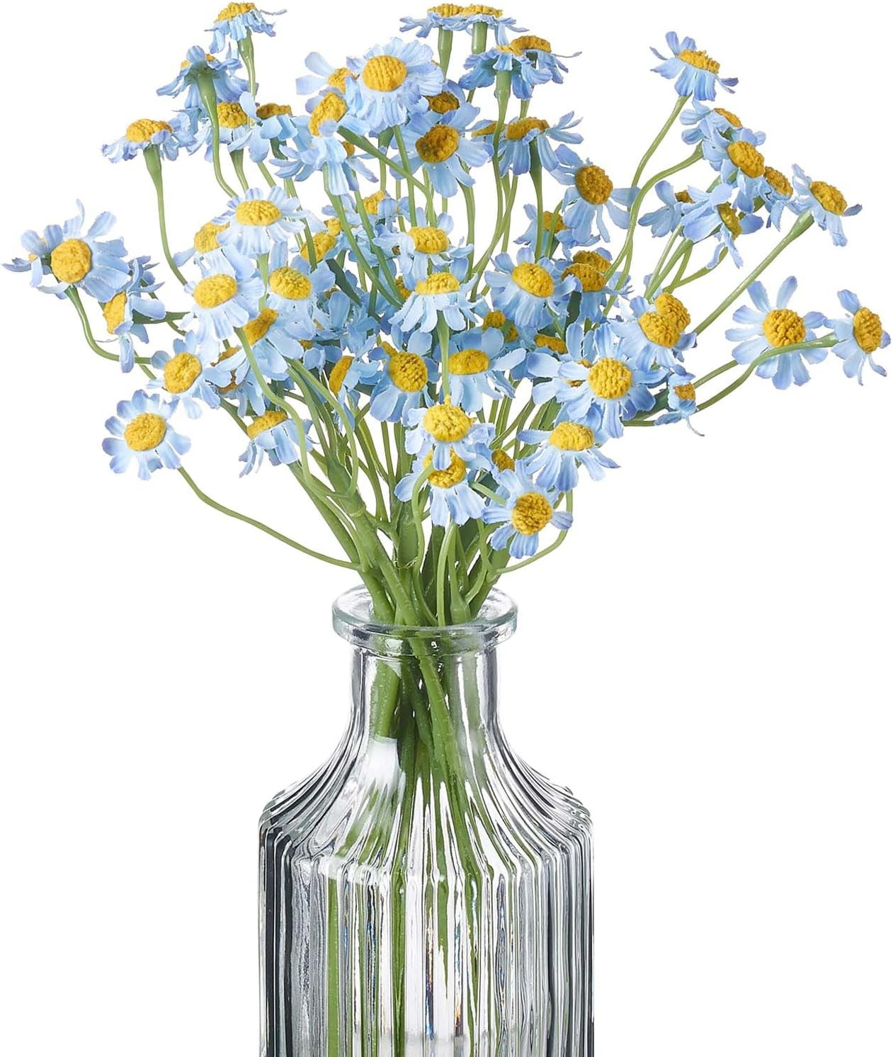 Small Artificial Blue Daisy Flowers – 2 Bouquets (12 Stems), 10 Inch Fake Dai…