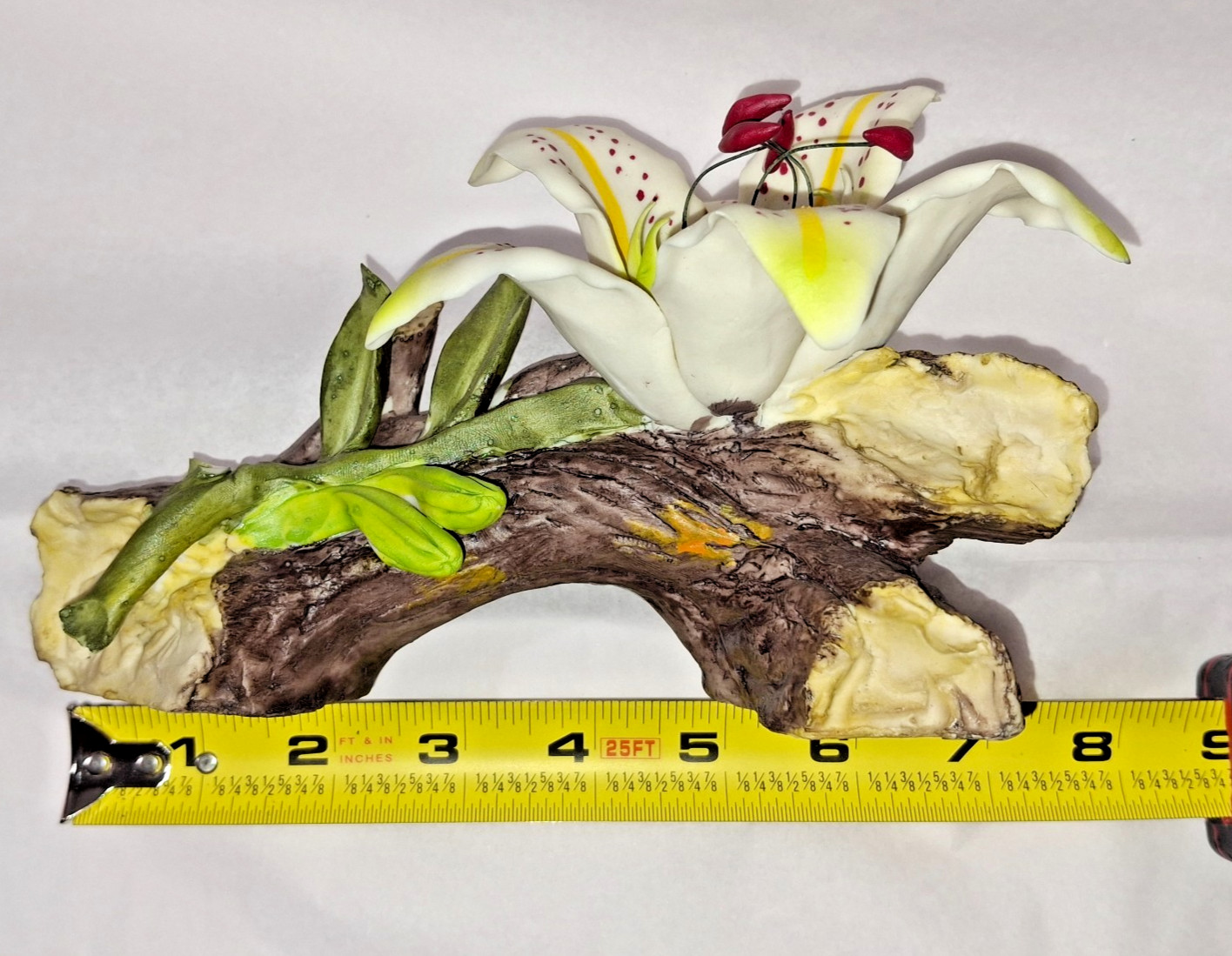 VTG Rare Tiger Lily Branch Cream Yellow Green Italy Porcelain Has Damage