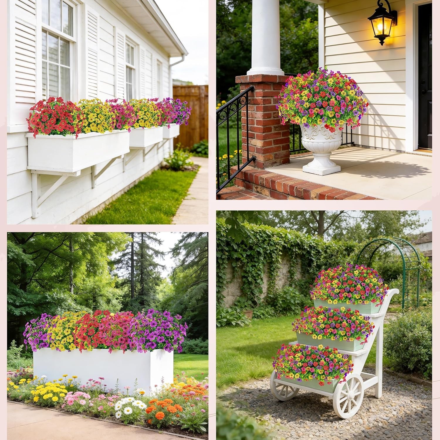 12/24 Bundles Artificial Flowers for Outdoors Fake Flowers Plants Spring Decorat