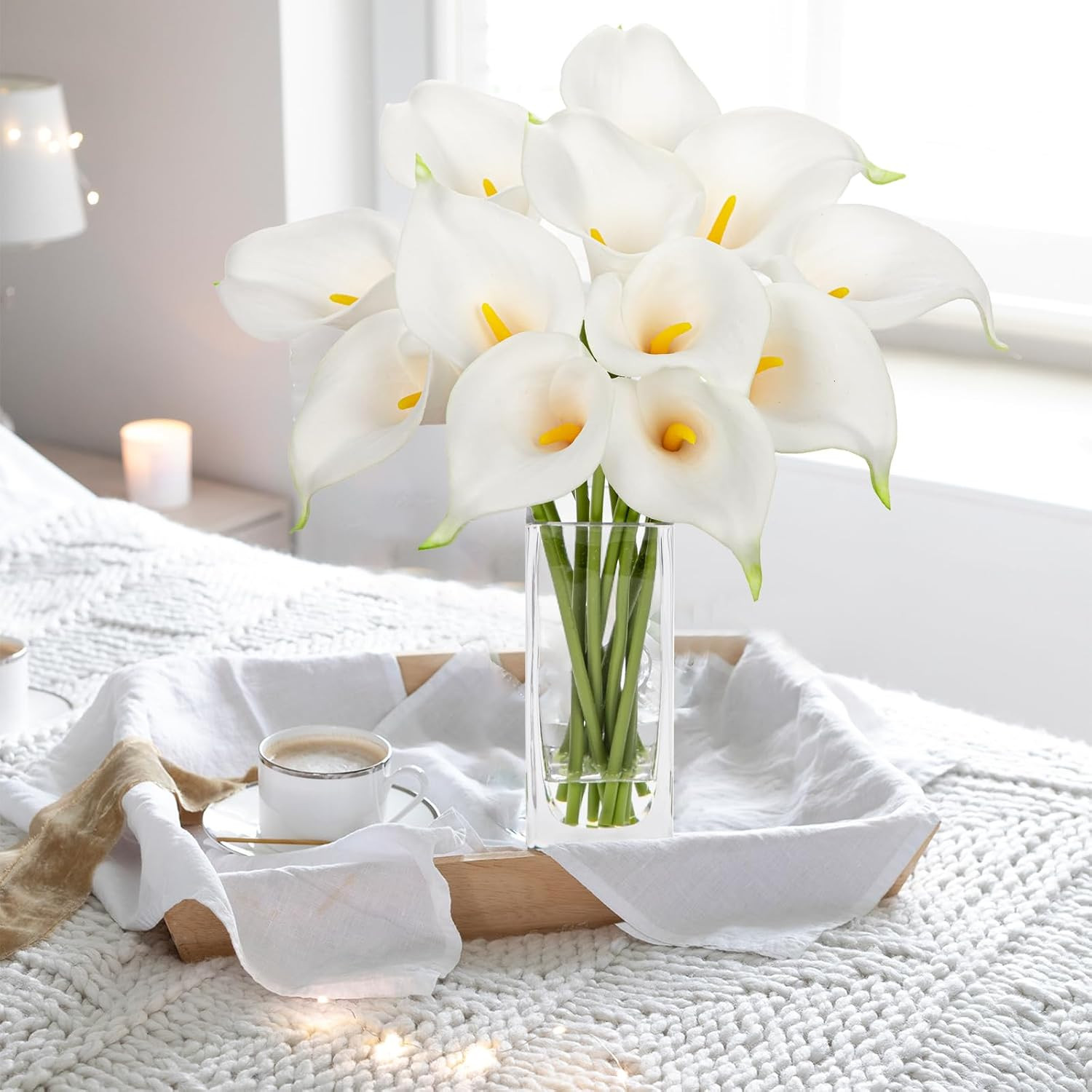 Fake Flowers in Vase 12“ Artificial Calla Lily Pure-White Flowers Arrangement wi