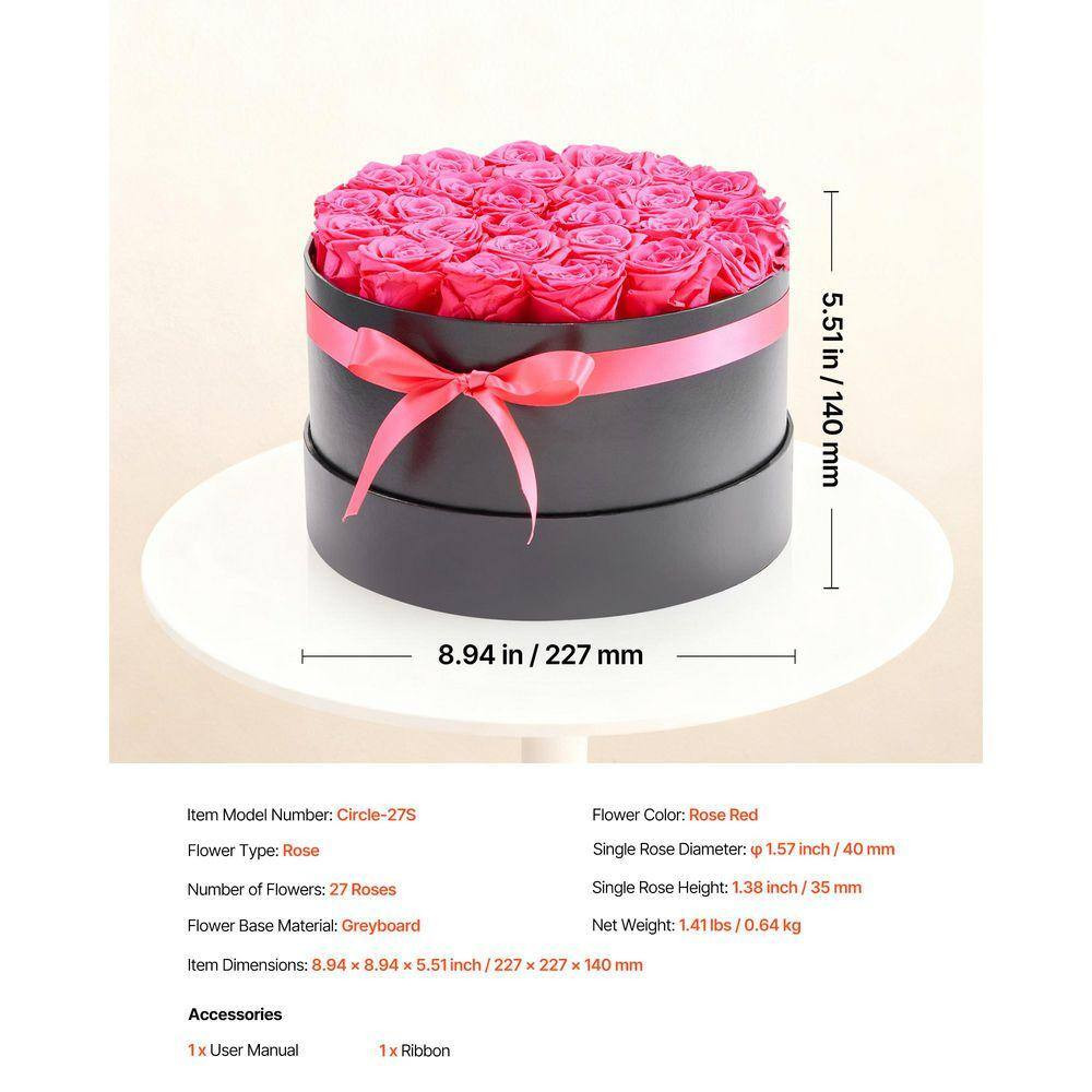 27 Preserved Roses in a Box, 5.51 In. Pink Indoor Artificial Rose in Black Baske