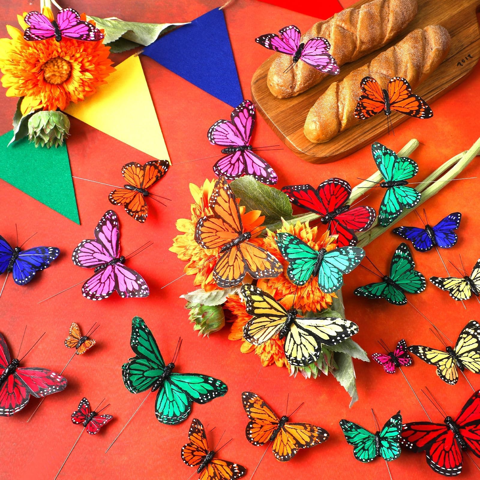 Lyrow 72 Pcs Monarch Butterfly Decorations 4 Size Artificial Feather Butterfl…